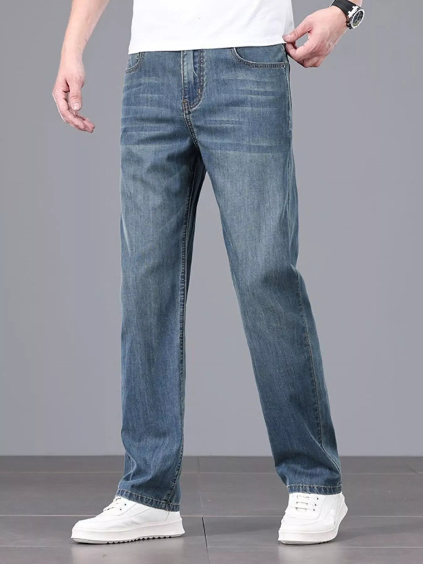 Men's Straight Fit Wash Jeans designed for comfort and style at Lookzlike