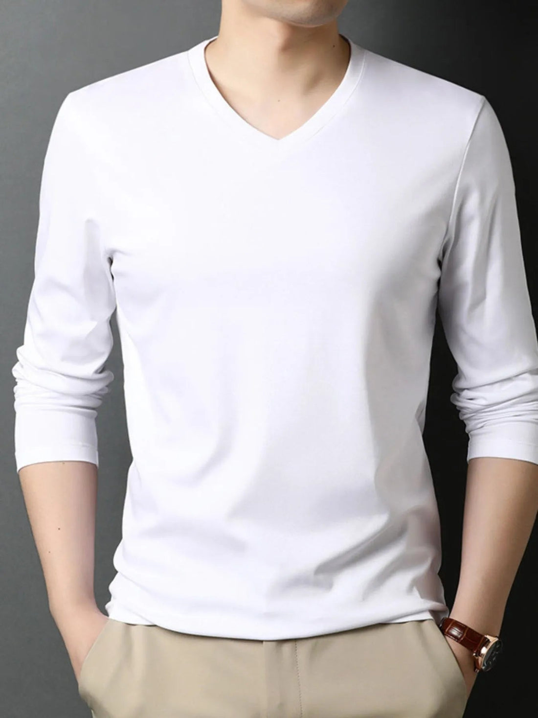 Men's V - Neck Long Sleeve T-Shirt designed for comfort and style at Lookzlike