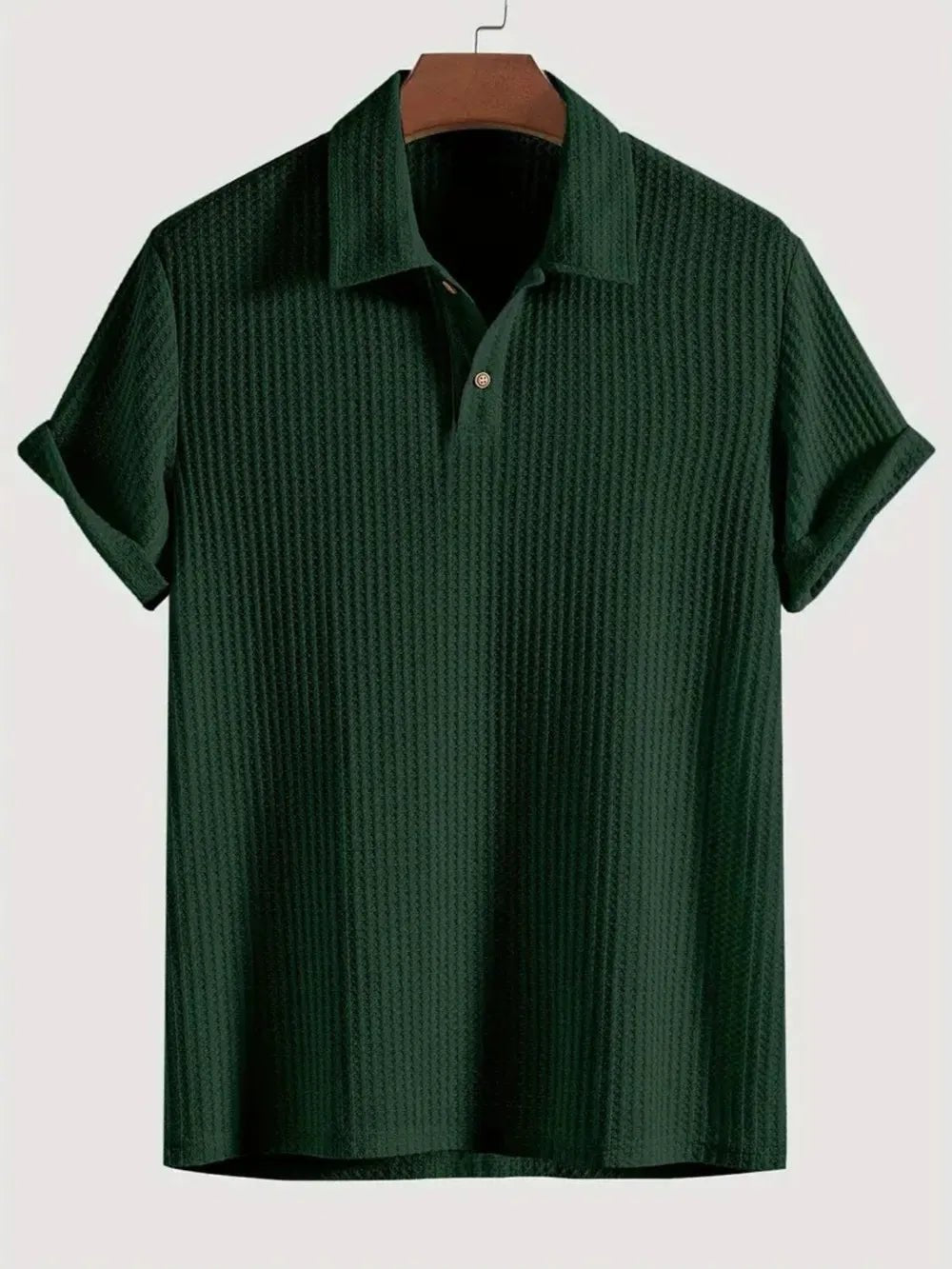Men's Waffle-Knit Collared Neck Short Sleeve Polo - Lookzlike