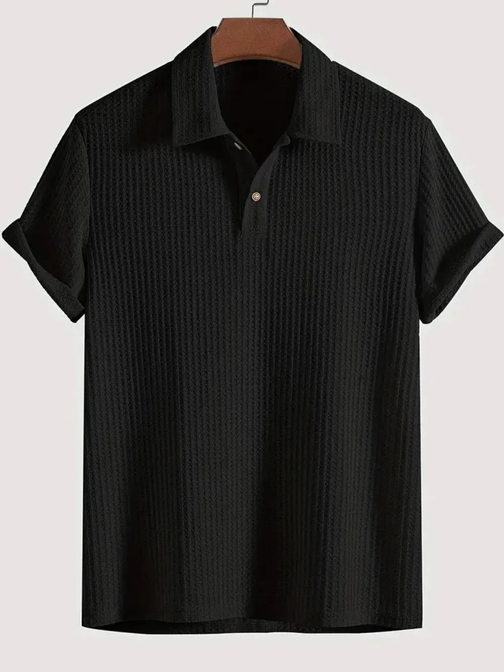 Men's Waffle-Knit Collared Neck Short Sleeve Polo - Lookzlike