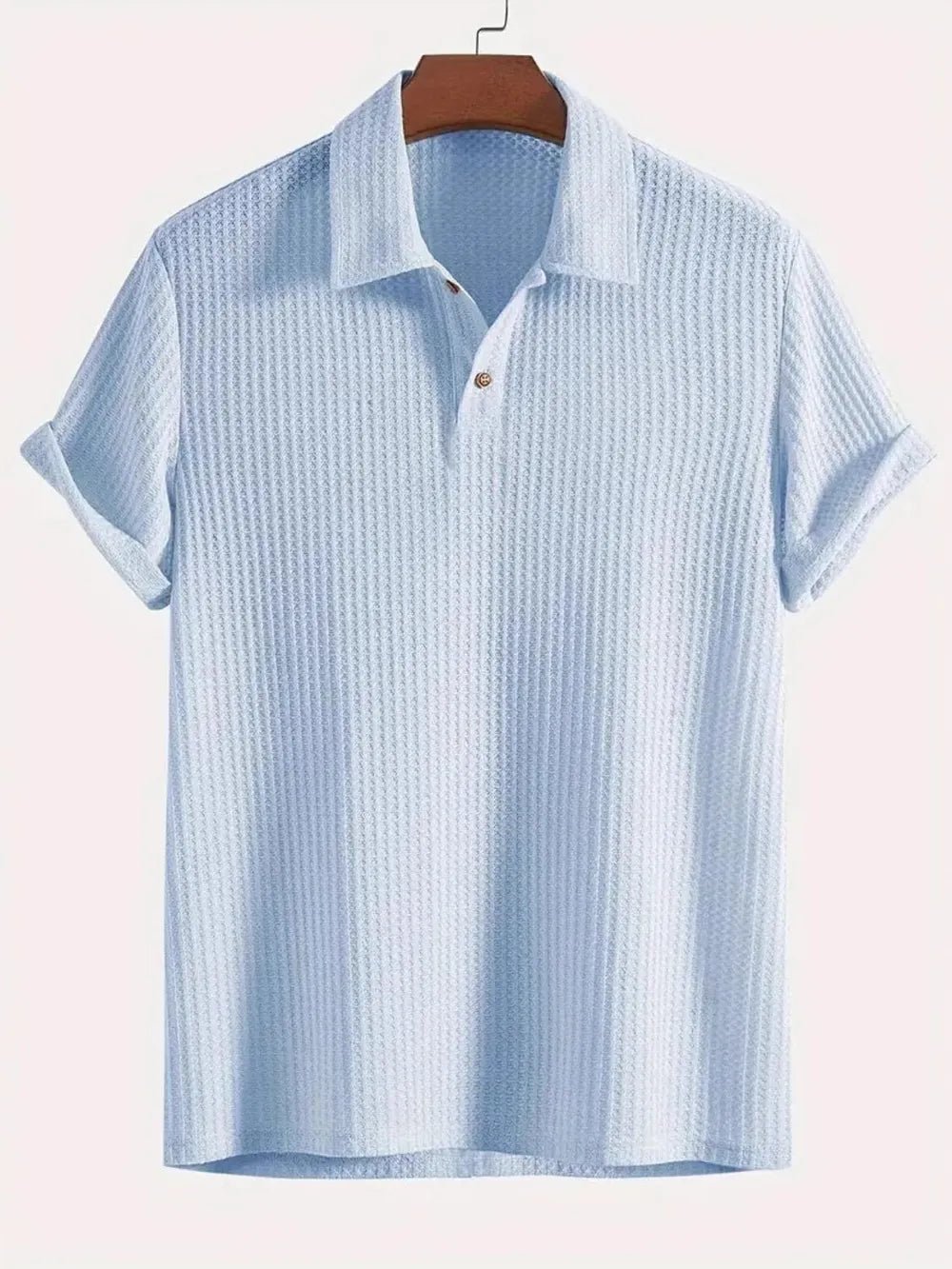 Men's Waffle-Knit Collared Neck Short Sleeve Polo - Lookzlike
