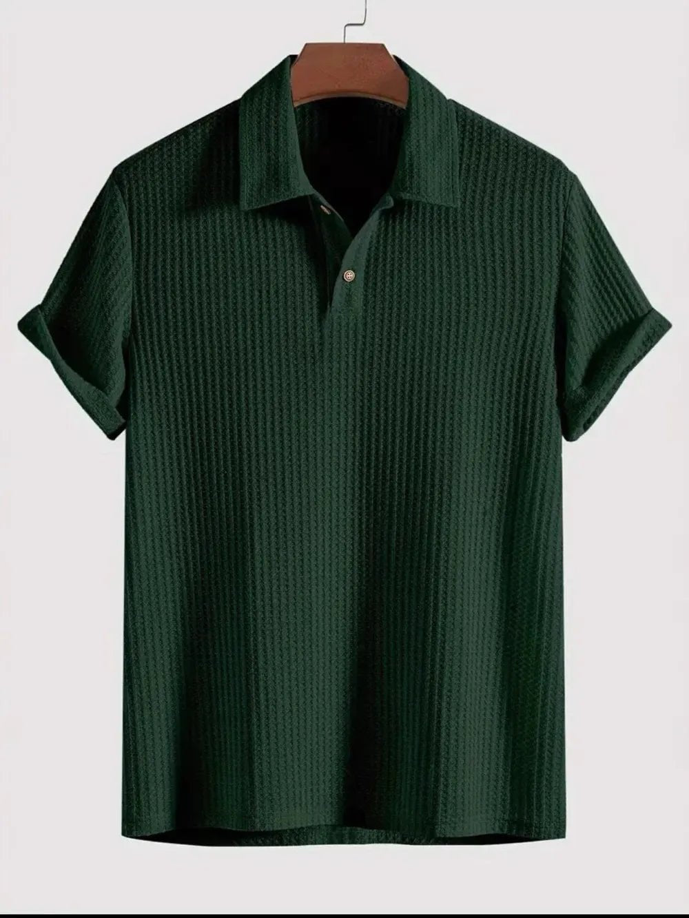 Men's Waffle-Knit Collared Neck Short Sleeve Polo - Lookzlike