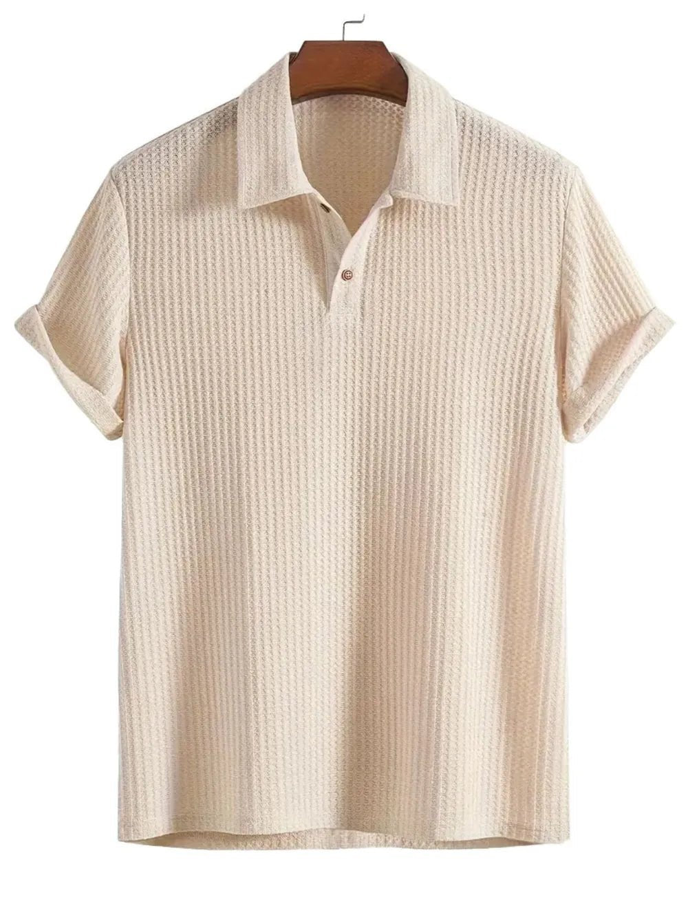 Men's Waffle-Knit Collared Neck Short Sleeve Polo - Lookzlike