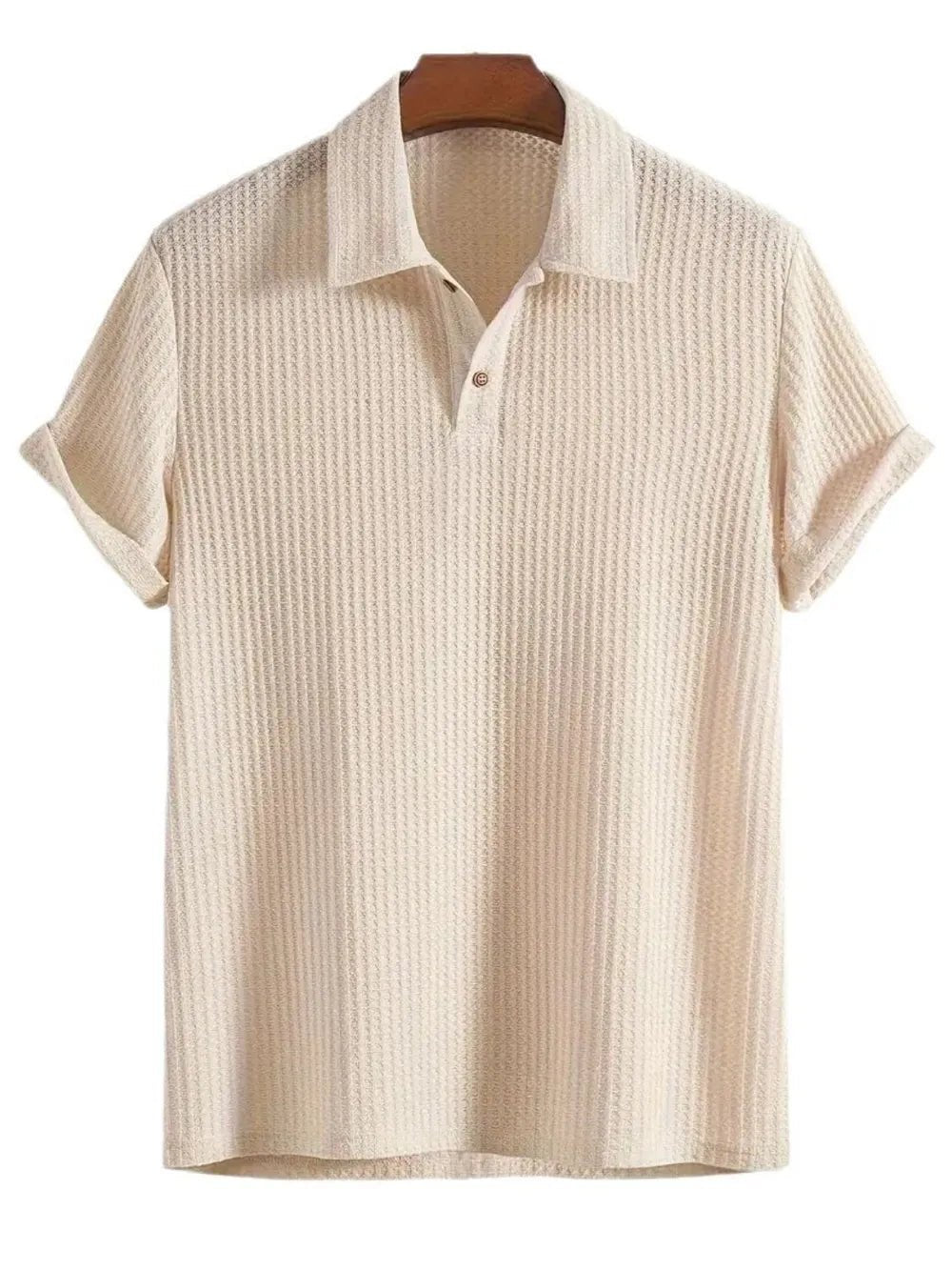 Men's Waffle-Knit Collared Neck Short Sleeve Polo - Lookzlike