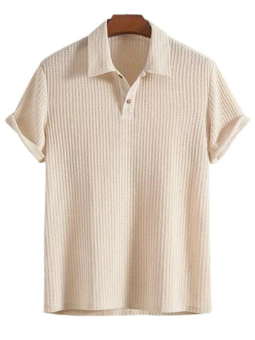 Men's Waffle-Knit Collared Neck Short Sleeve Polo - Lookzlike