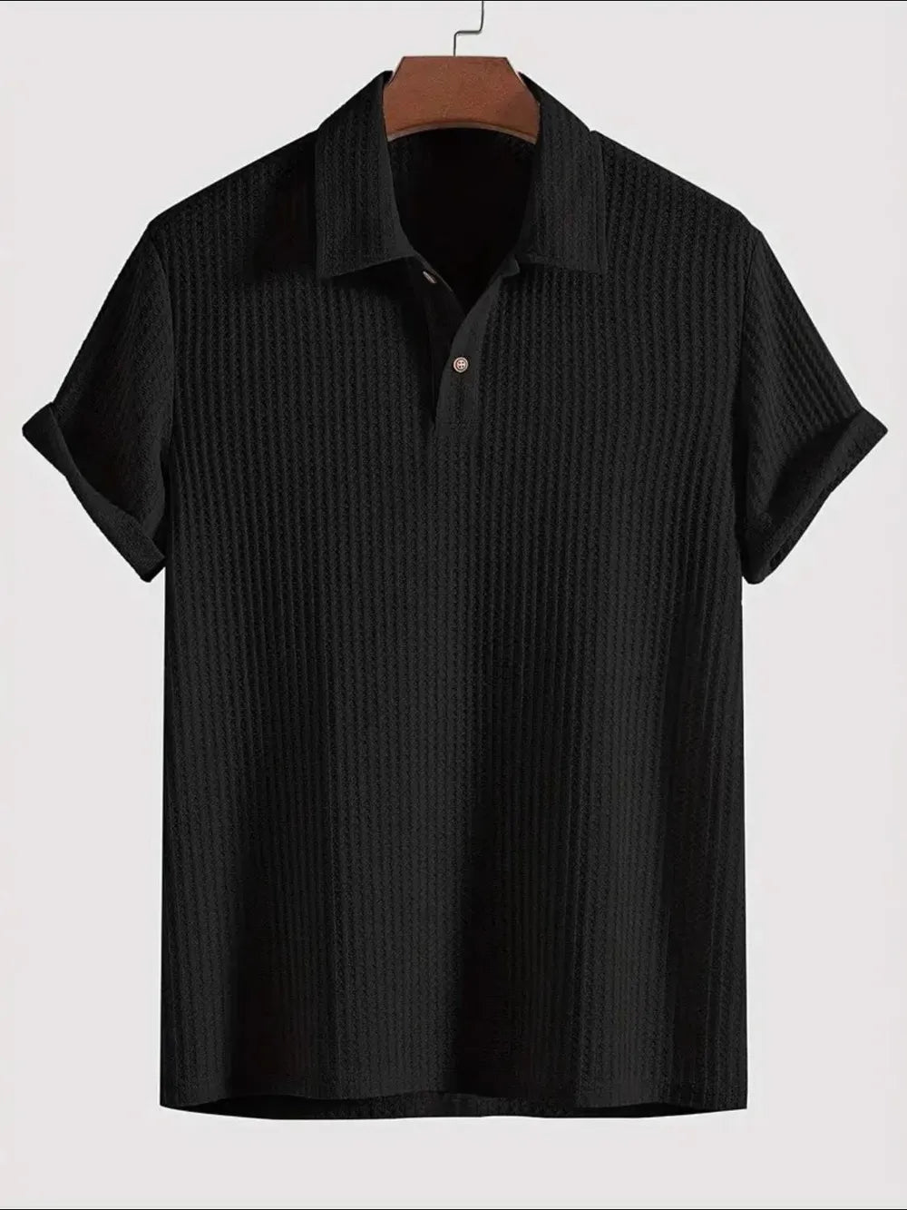 Men's Waffle-Knit Collared Neck Short Sleeve Polo - Lookzlike