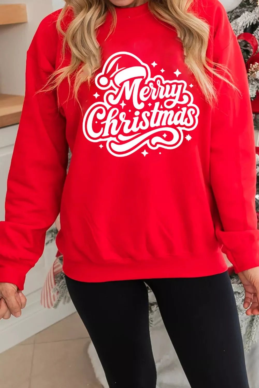 Merry Christmas Graphic Drop Shoulder Sweatshirt designed for comfort and style at Lookzlike
