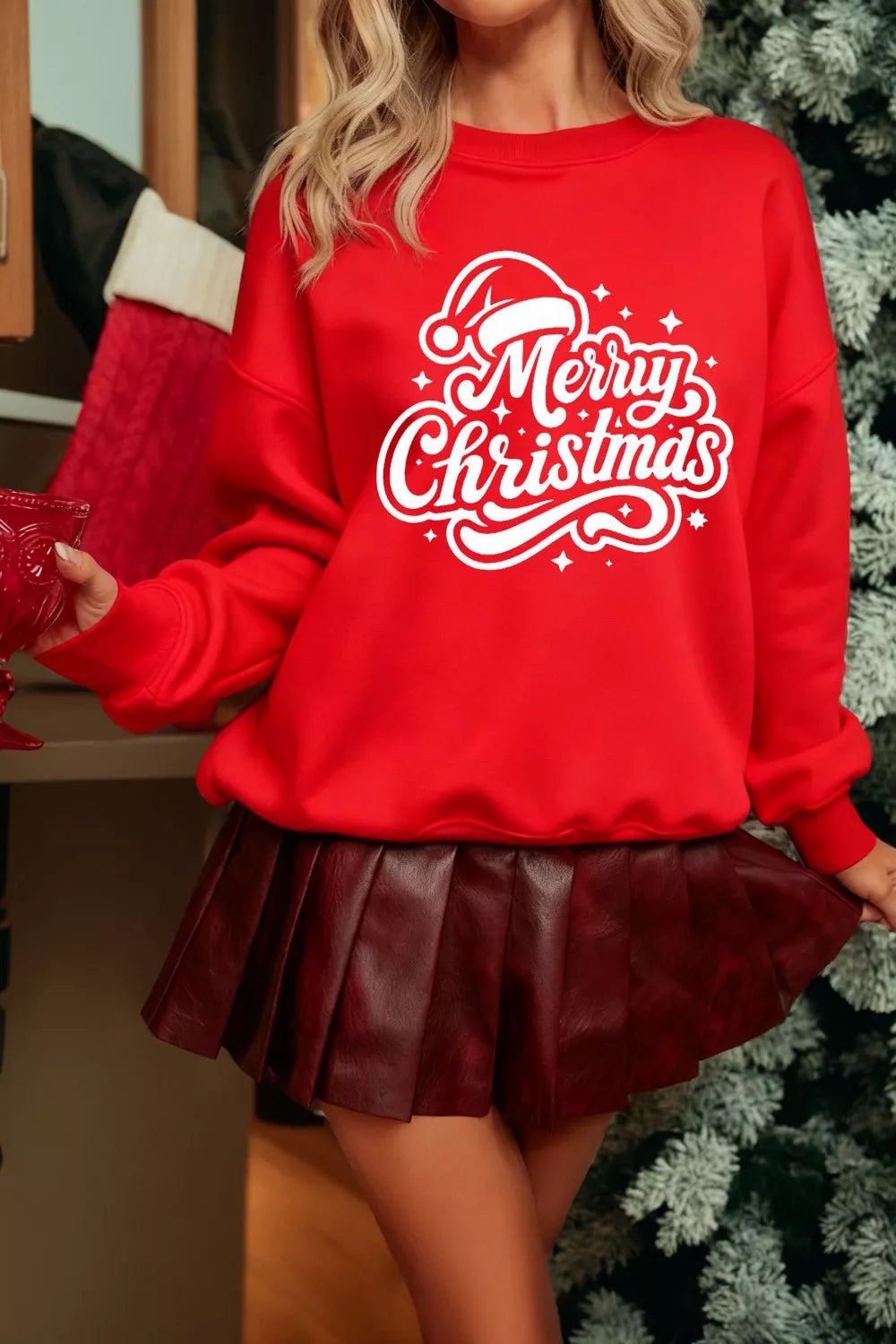 Merry Christmas Graphic Drop Shoulder Sweatshirt designed for comfort and style at Lookzlike