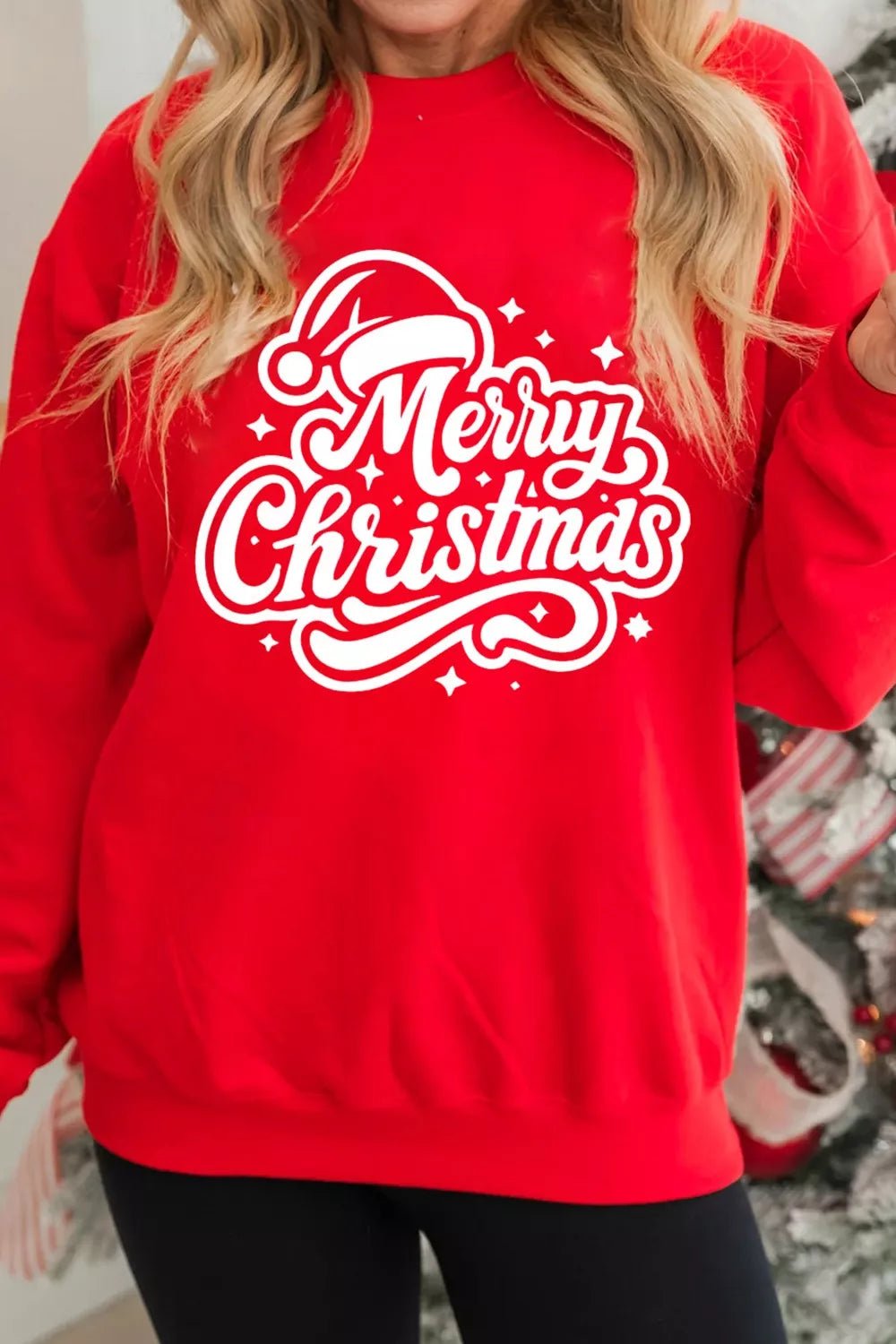 Merry Christmas Graphic Drop Shoulder Sweatshirt designed for comfort and style at Lookzlike