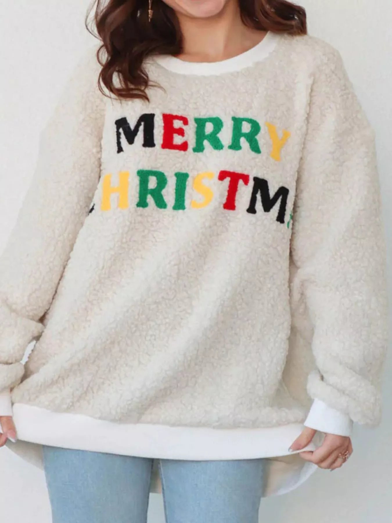 Merry Christmas Sherpa Fleece Sweatshirt designed for comfort and style at Lookzlike