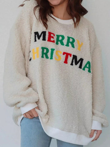 Merry Christmas Sherpa Fleece Sweatshirt designed for comfort and style at Lookzlike