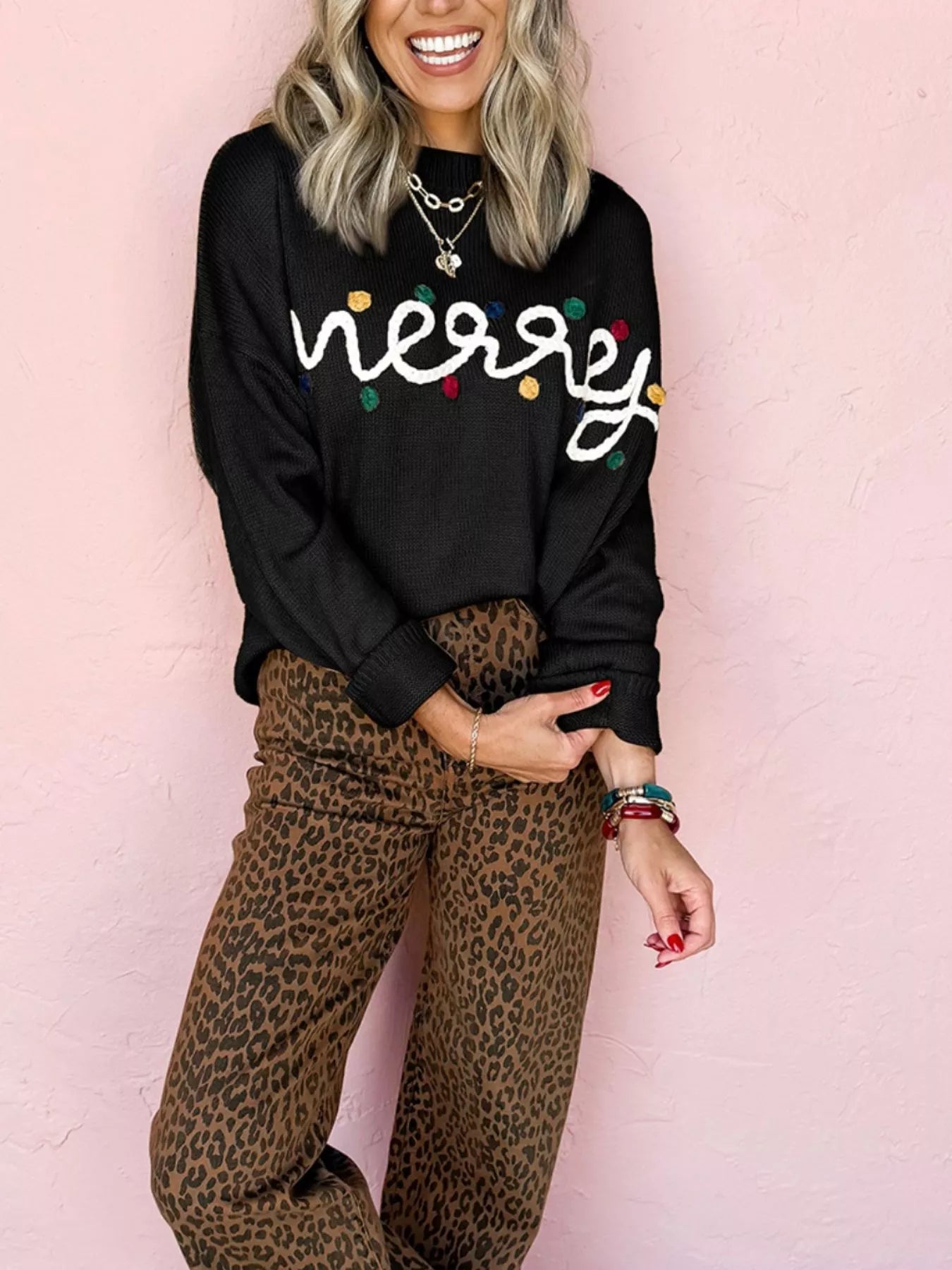 Merry Round Neck Christmas Sweater designed for comfort and style at Lookzlike