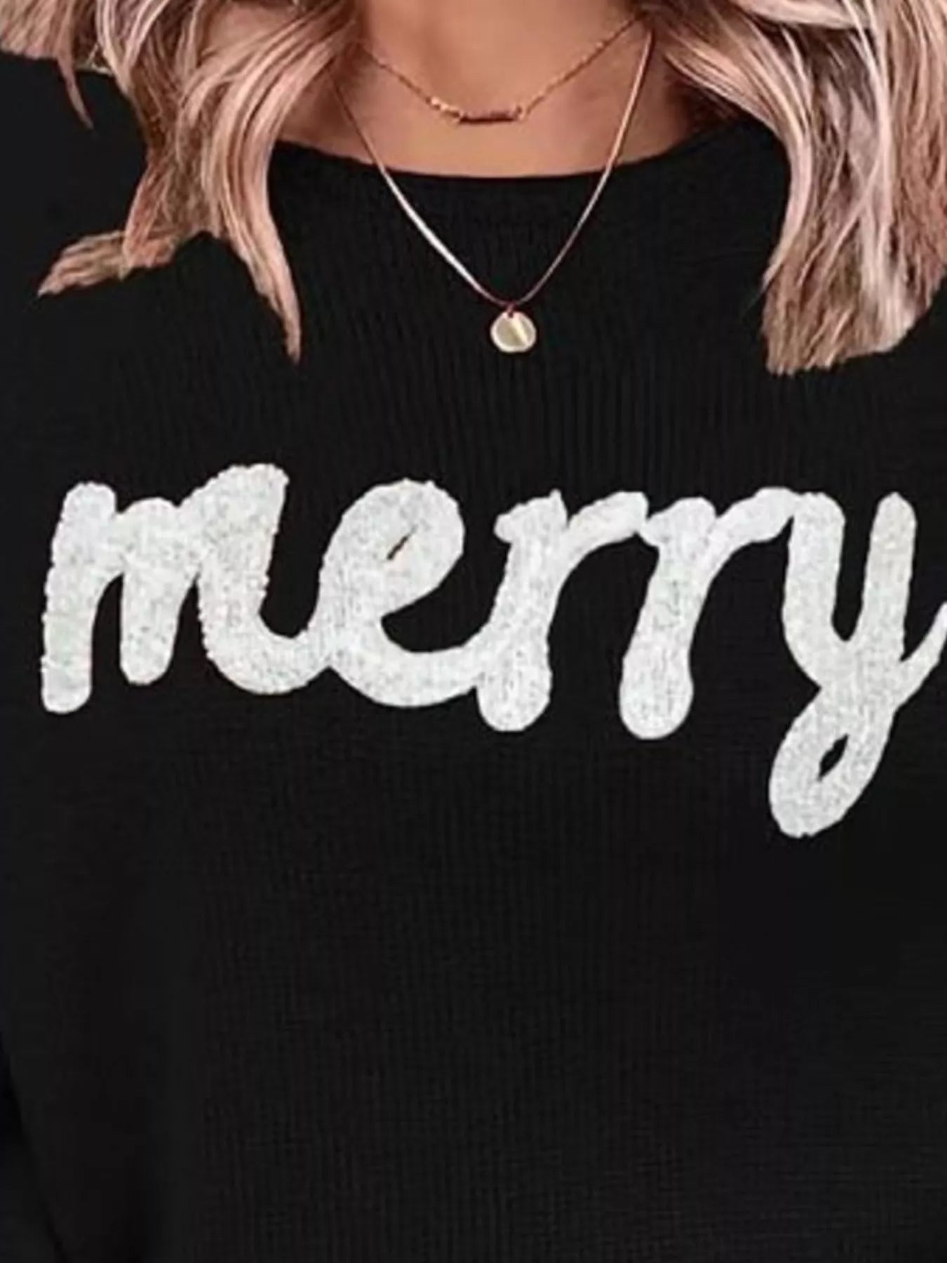 Merry Round Neck Dropped Shoulder Christmas Sweater designed for comfort and style at Lookzlike