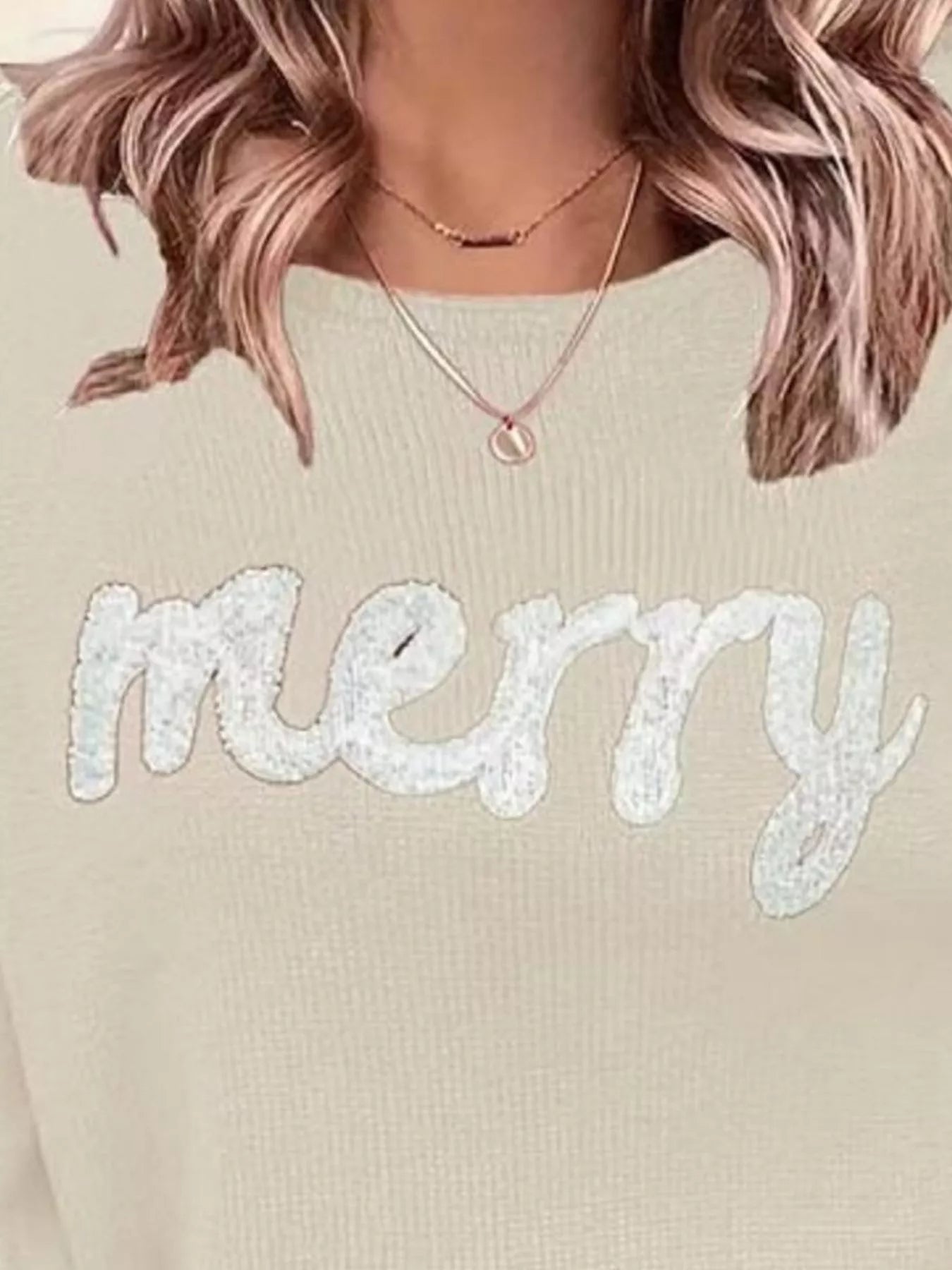Merry Round Neck Dropped Shoulder Christmas Sweater designed for comfort and style at Lookzlike
