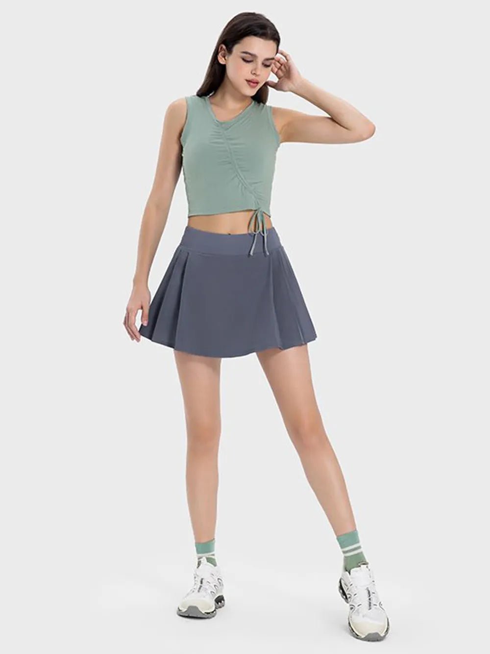 Millennia Pleated Detail Mid-Rise Waist Active Skirt - Lookzlike