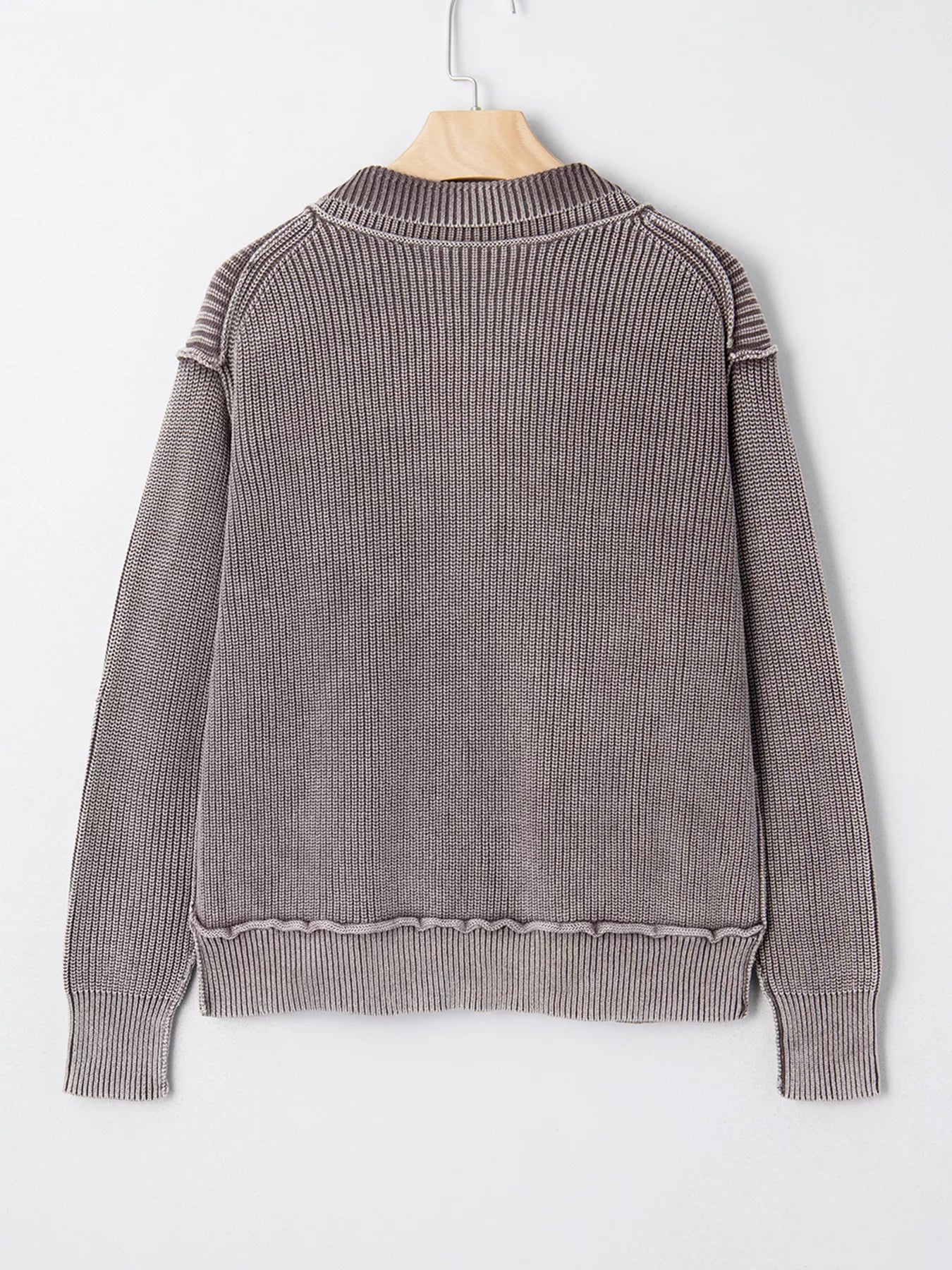 Mineral Wash Exposed Seam Patchwork Knit Open Sweater Cardigan designed for comfort and style at Lookzlike