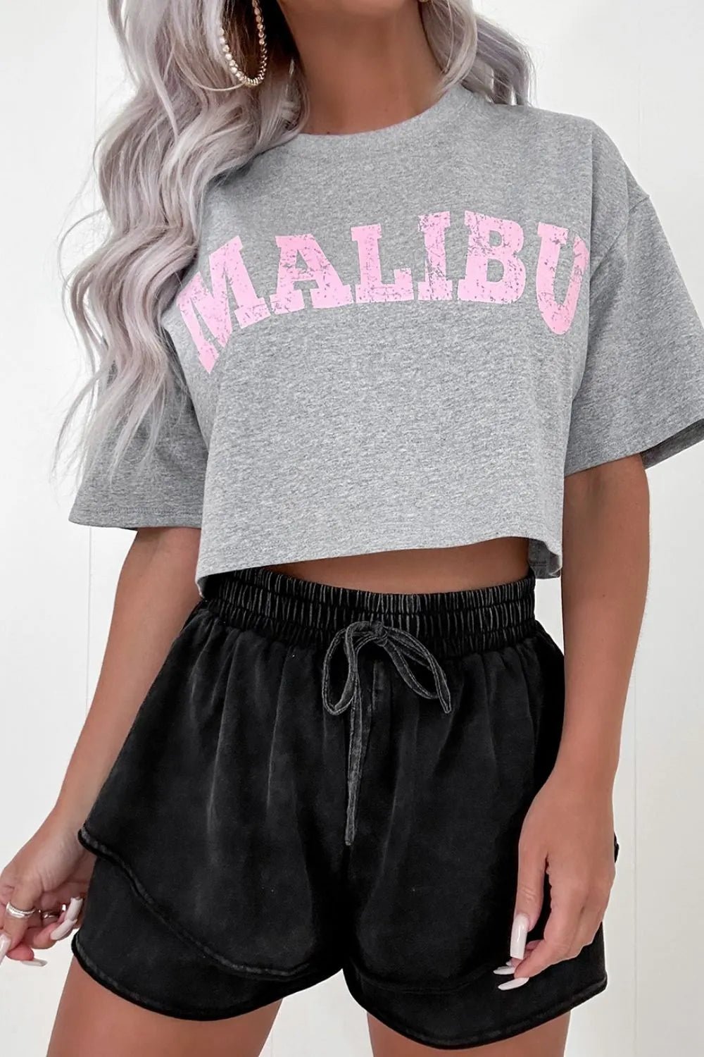 Mineral Wash French Terry High Waist Casual Shorts - Lookzlike