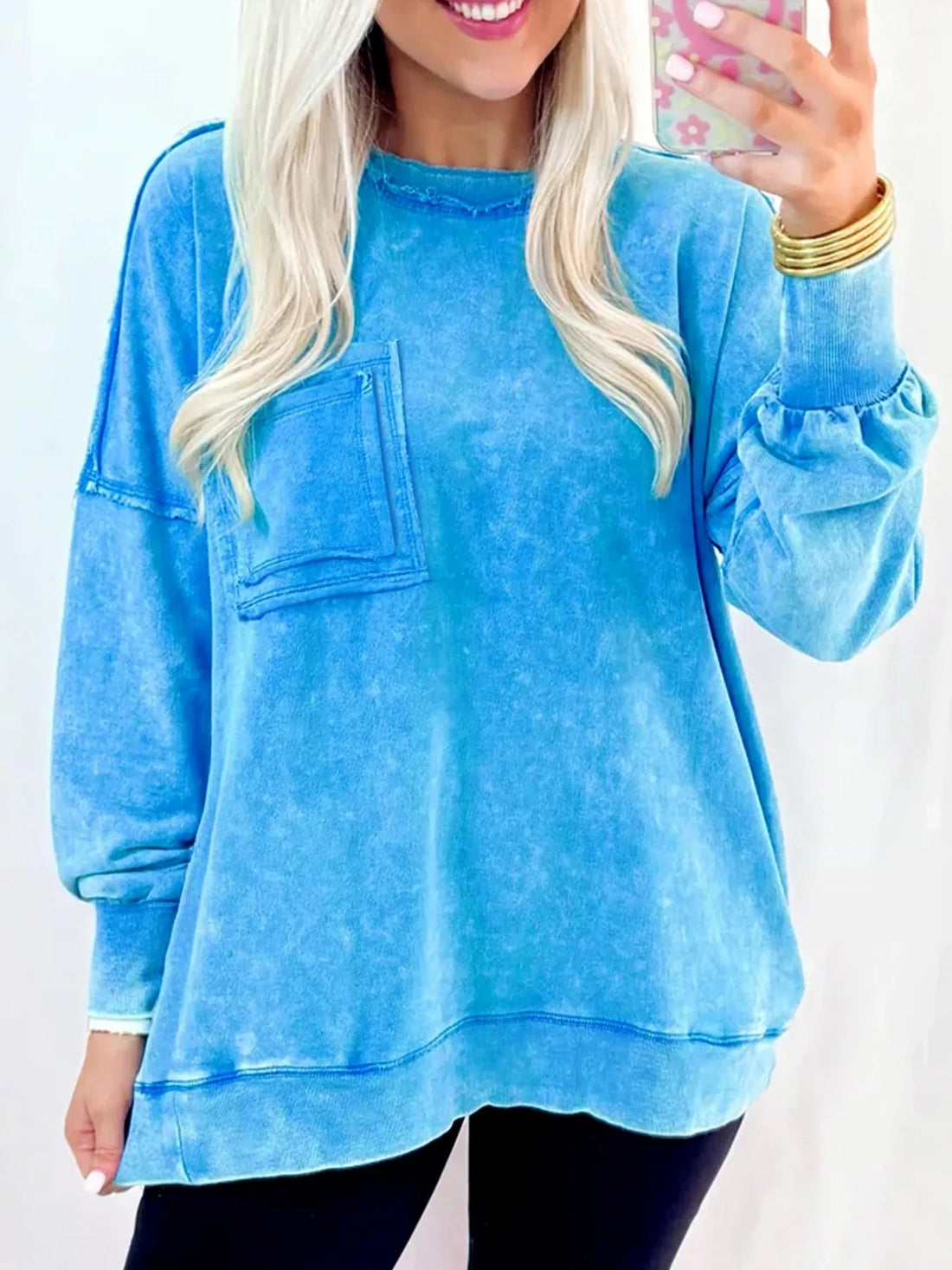 Mineral Wash Raw Seam Double Patched Pocket Sweatshirt designed for comfort and style at Lookzlike
