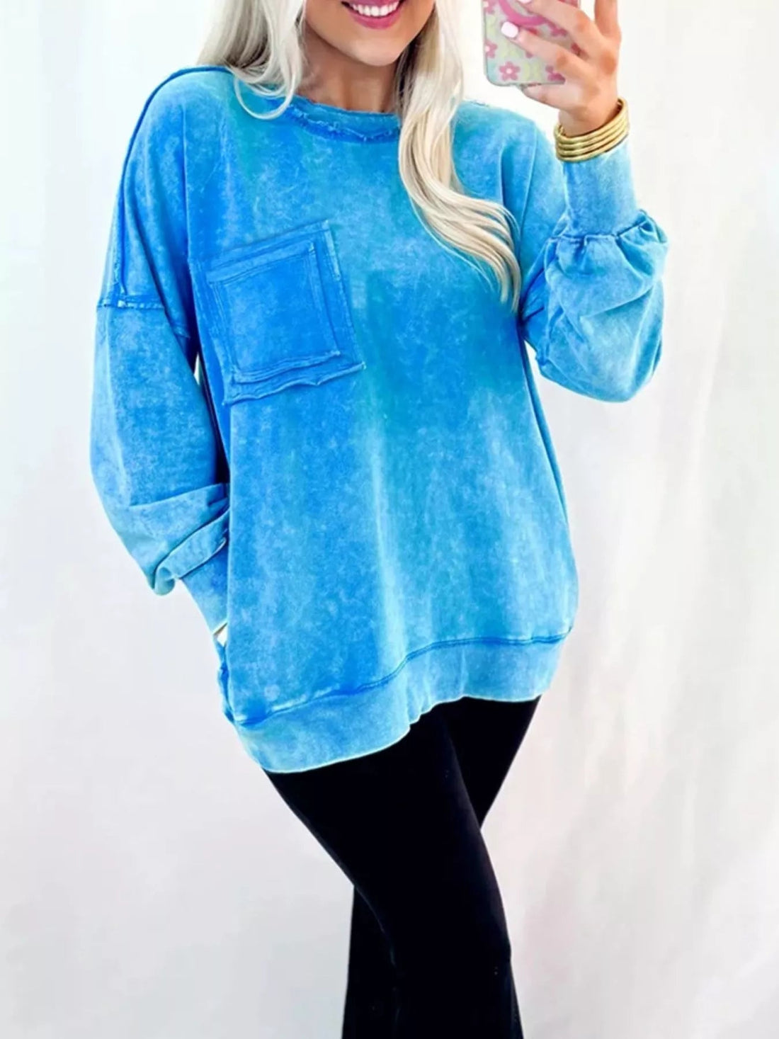 Mineral Wash Raw Seam Double Patched Pocket Sweatshirt designed for comfort and style at Lookzlike