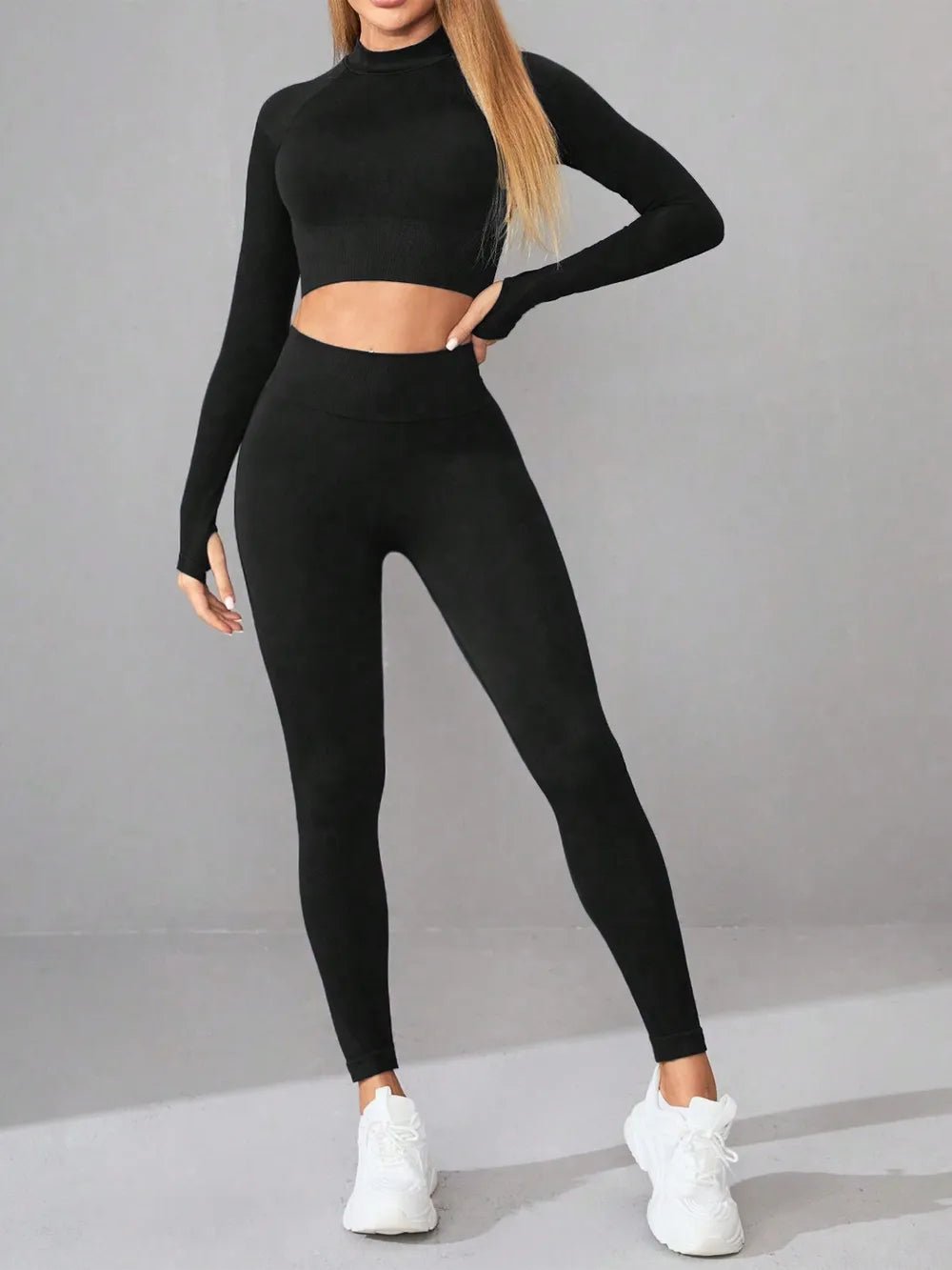Mock Neck Long Sleeve Top and Leggings Active Set designed for comfort and style at Lookzlike