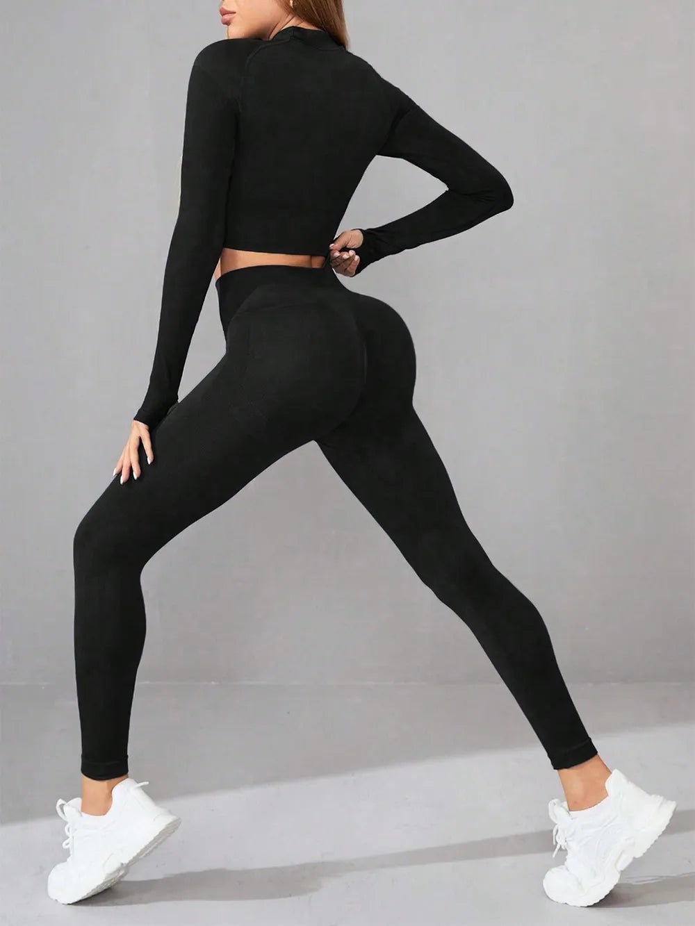 Mock Neck Long Sleeve Top and Leggings Active Set designed for comfort and style at Lookzlike