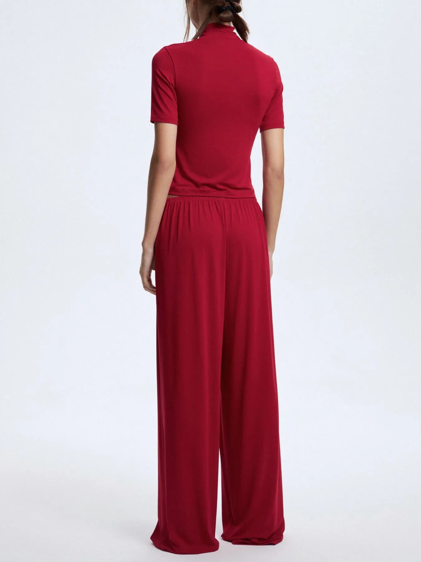 Mock Neck Short Sleeve Top and Pants Set - Lookzlike