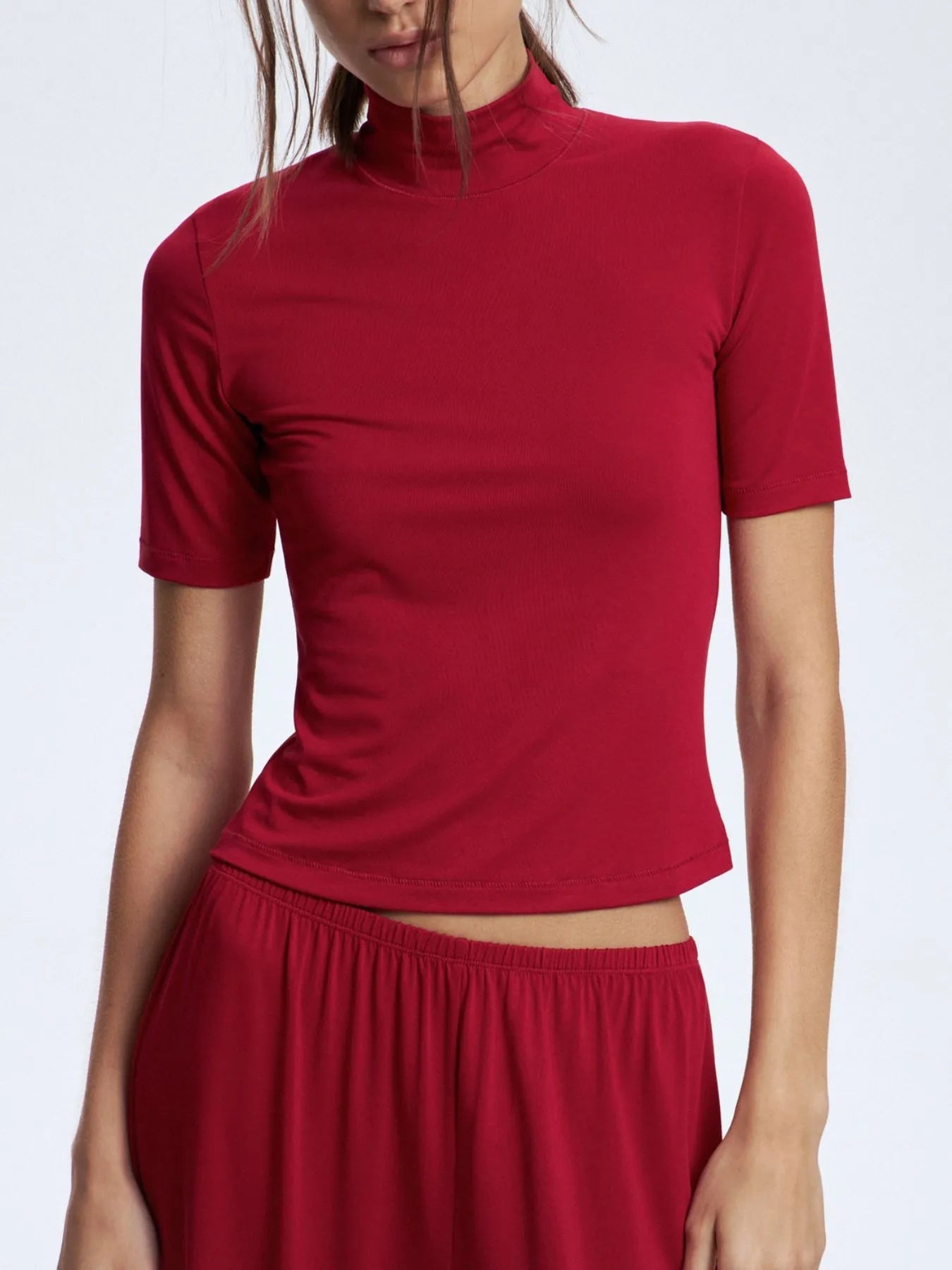 Mock Neck Short Sleeve Top and Pants Set - Lookzlike