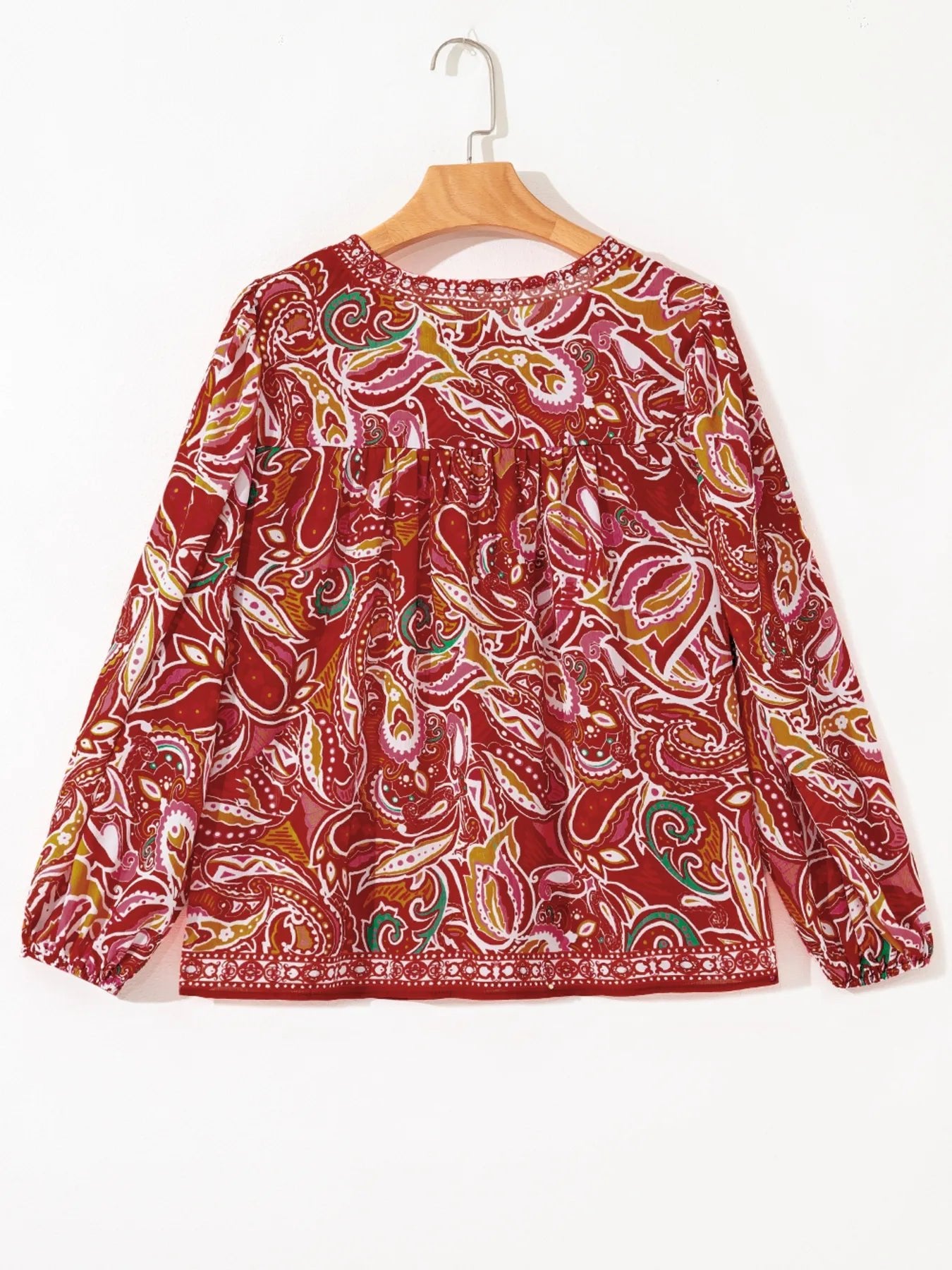 Multicolour Ethnic Paisley Print Tassel Tie Puff Sleeve Boho Blouse - Lookzlike