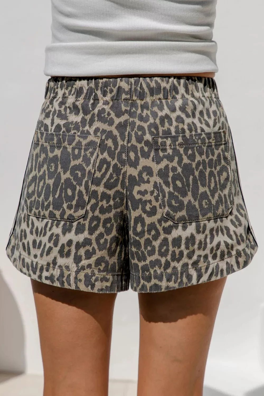 Multicolour Leopard Pattern Striped Detail Drawstring Denim Shorts designed for comfort and style at Lookzlike