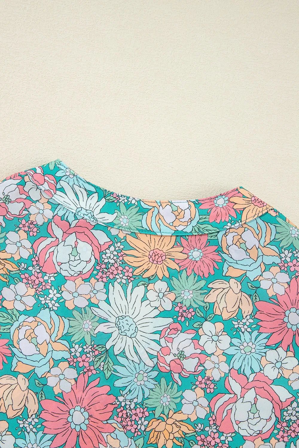 Multicolour Notched Neck Puff Short Sleeve Floral Blouse - Lookzlike