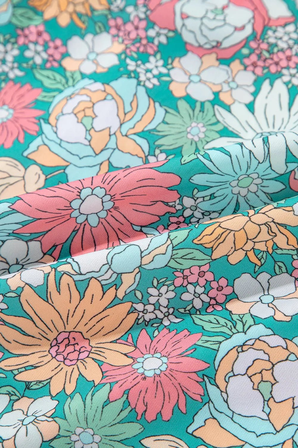 Multicolour Notched Neck Puff Short Sleeve Floral Blouse - Lookzlike