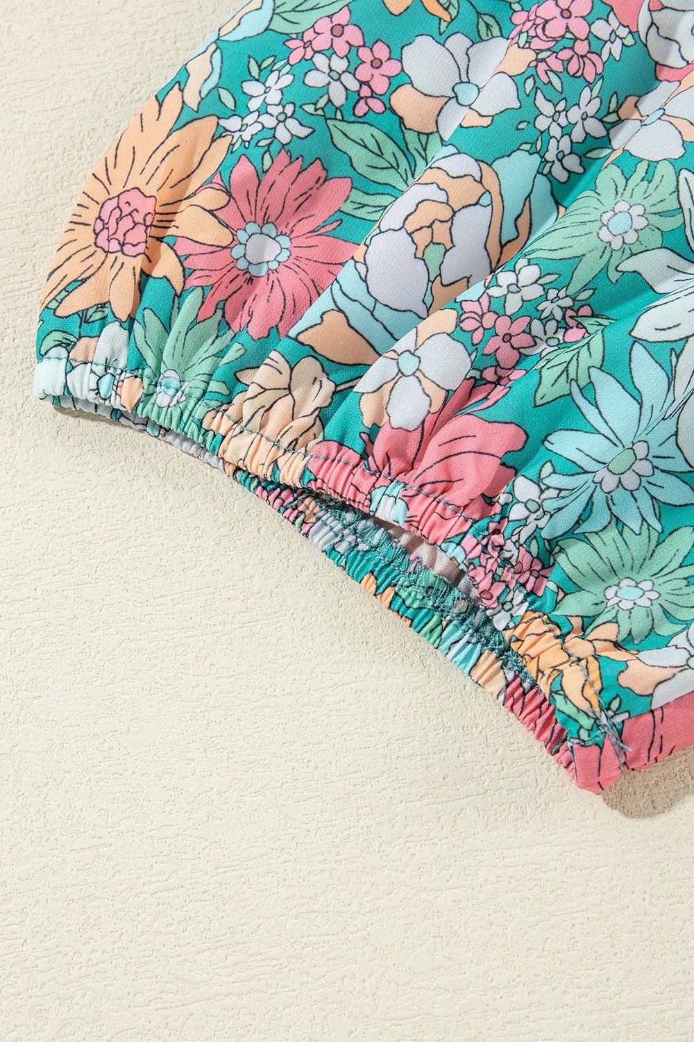 Multicolour Notched Neck Puff Short Sleeve Floral Blouse - Lookzlike