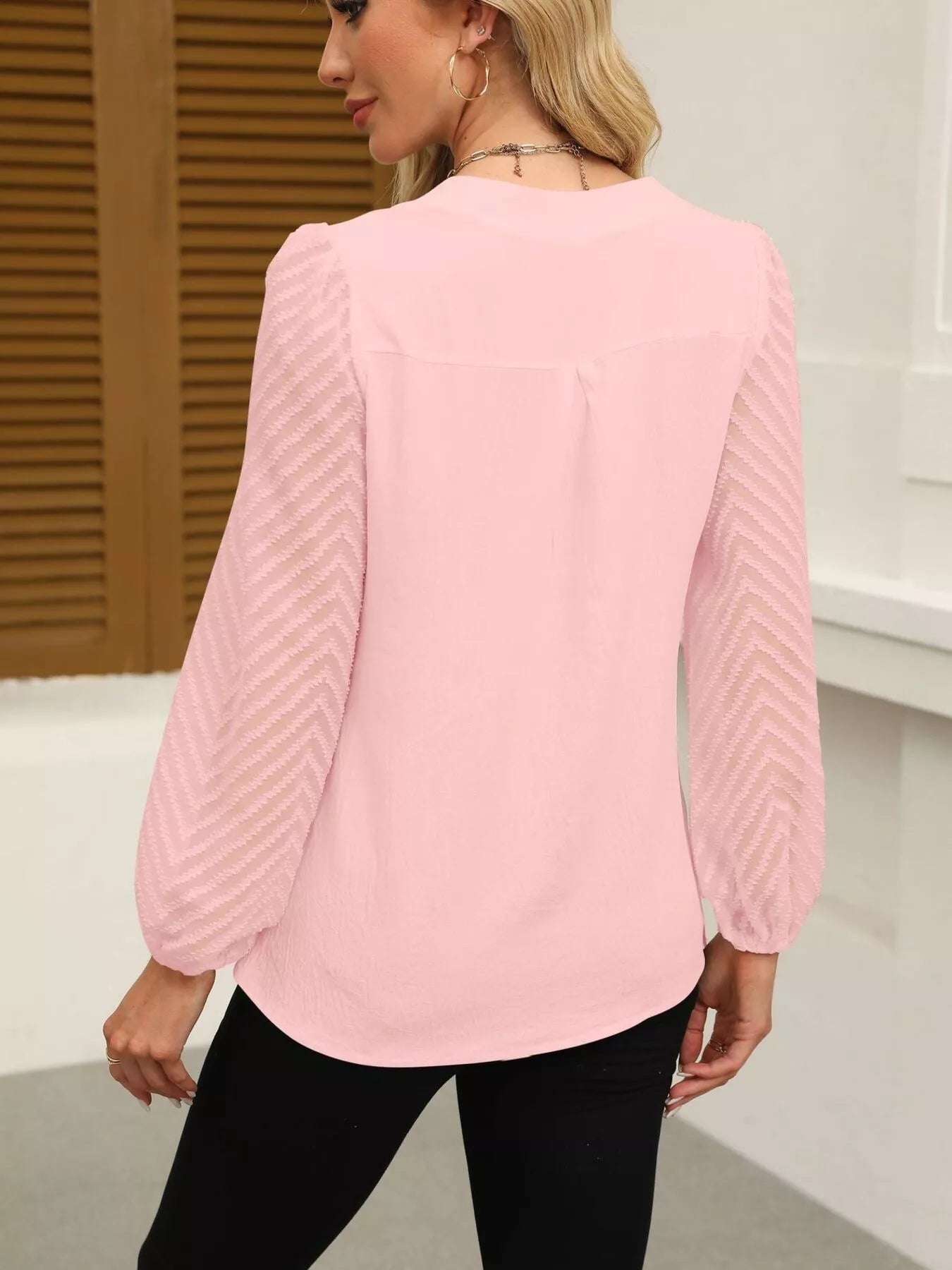 Notched Balloon Sleeve Blouse designed for comfort and style at Lookzlike