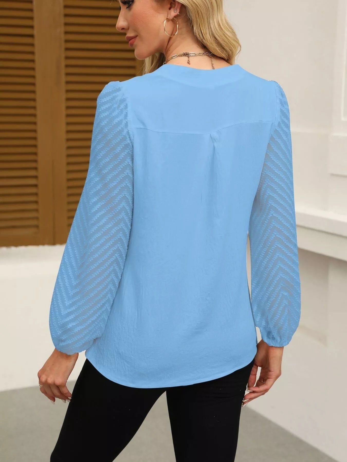 Notched Balloon Sleeve Blouse designed for comfort and style at Lookzlike