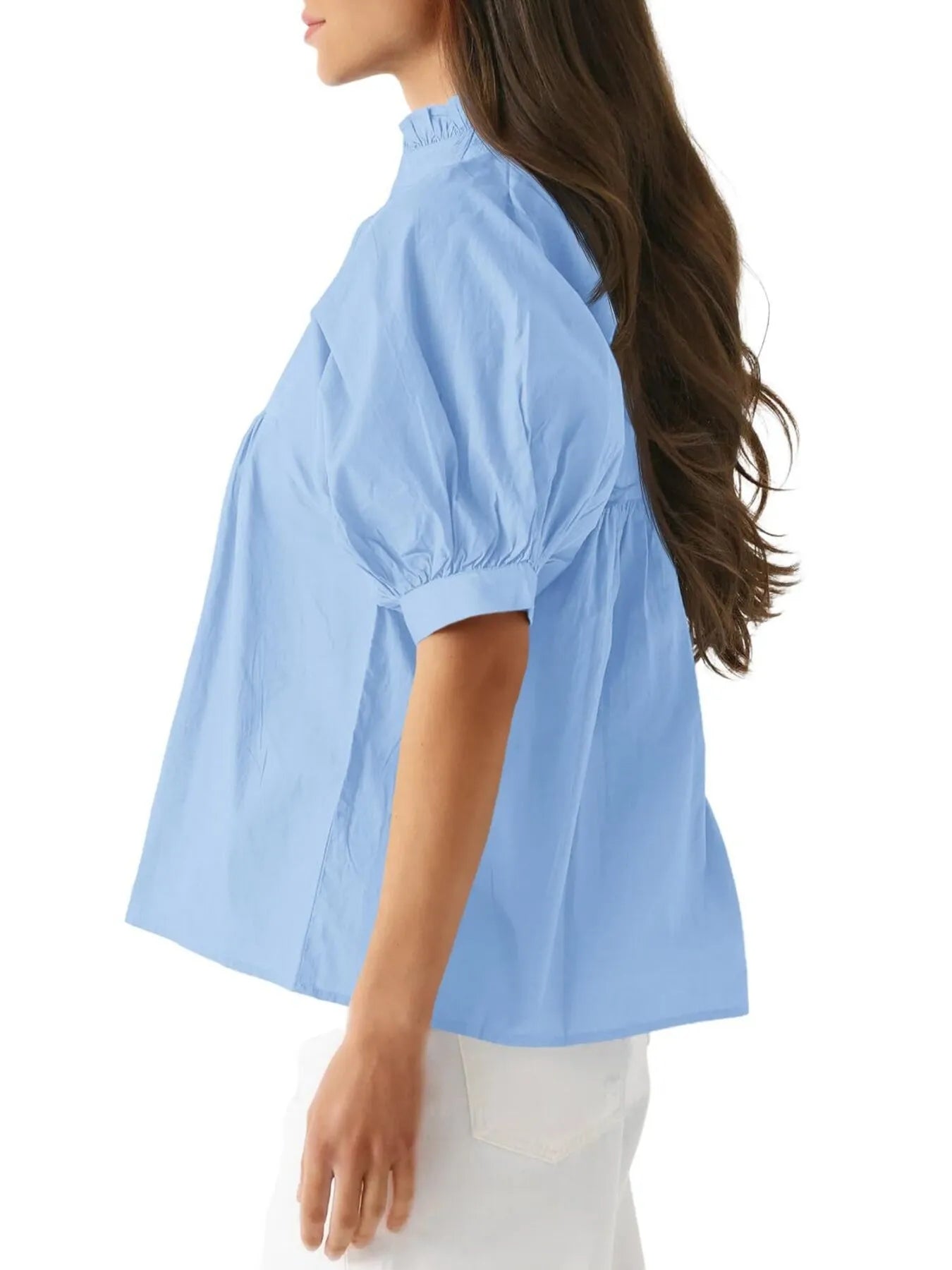 Notched Puff Sleeve Blouse designed for comfort and style at Lookzlike