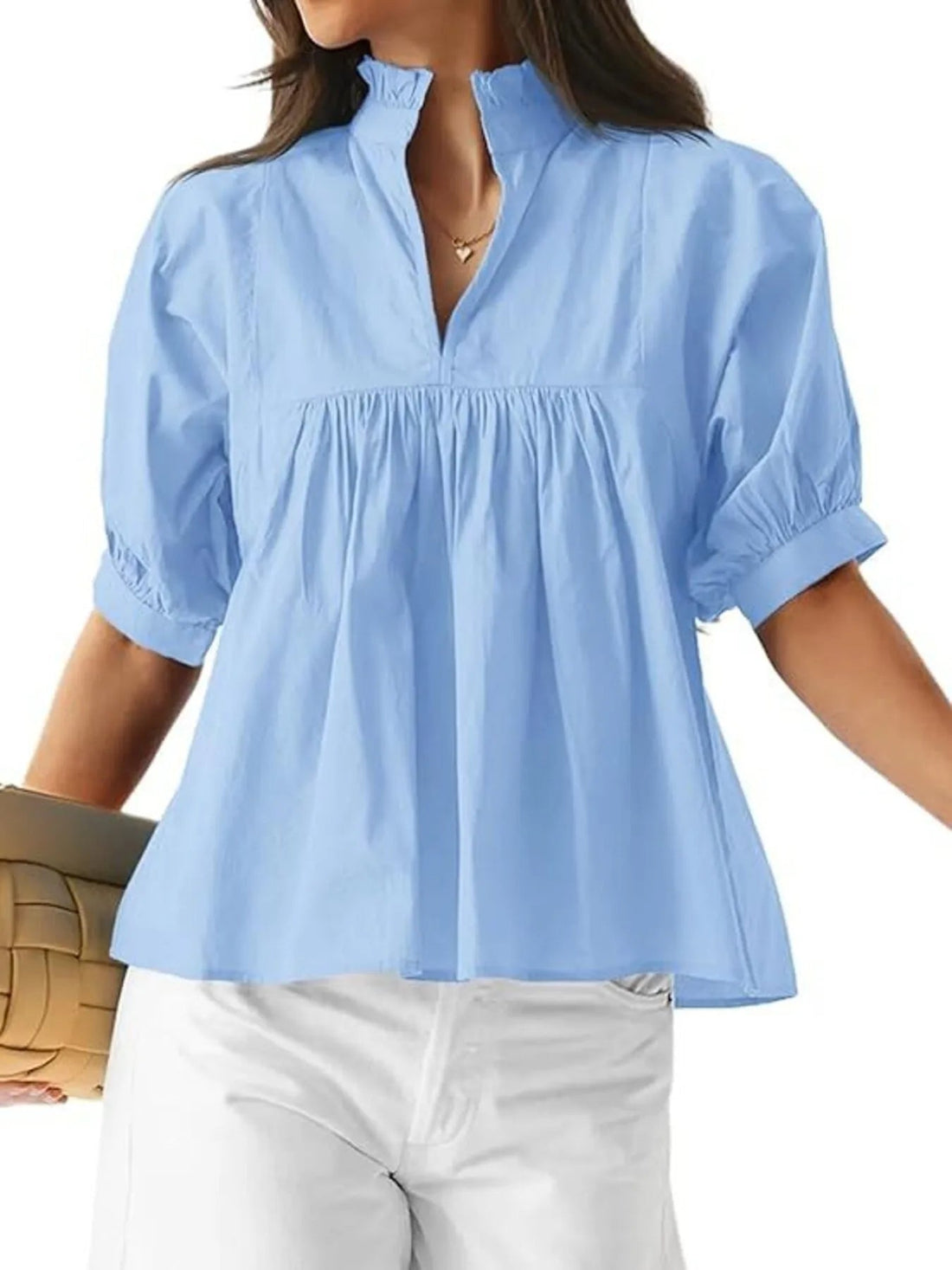 Notched Puff Sleeve Blouse designed for comfort and style at Lookzlike