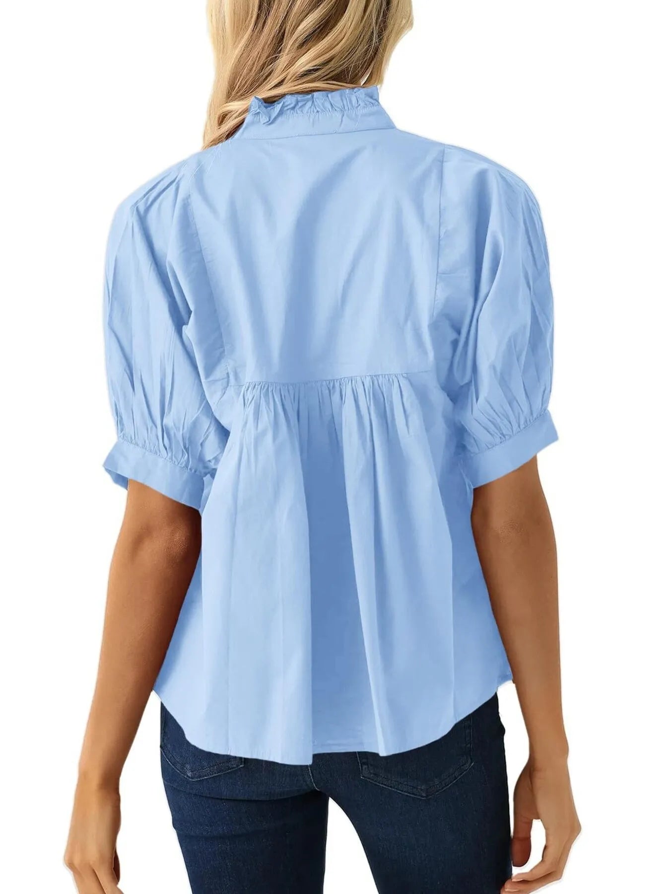 Notched Puff Sleeve Blouse designed for comfort and style at Lookzlike