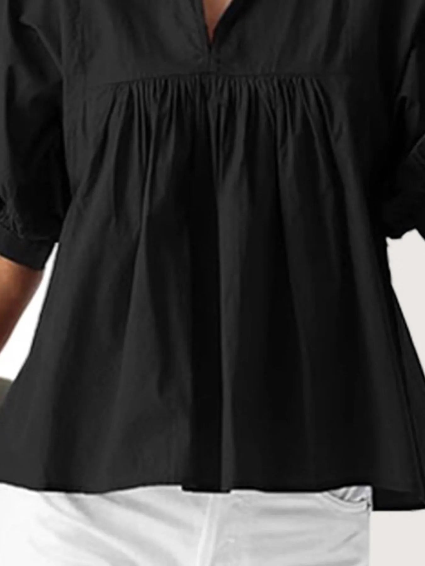Notched Puff Sleeve Blouse designed for comfort and style at Lookzlike
