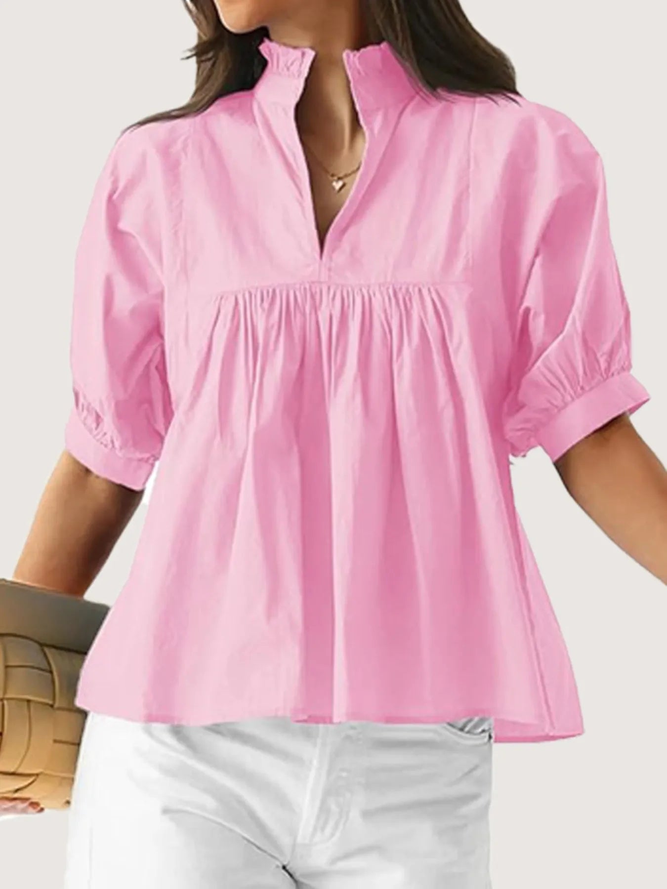 Notched Puff Sleeve Blouse designed for comfort and style at Lookzlike