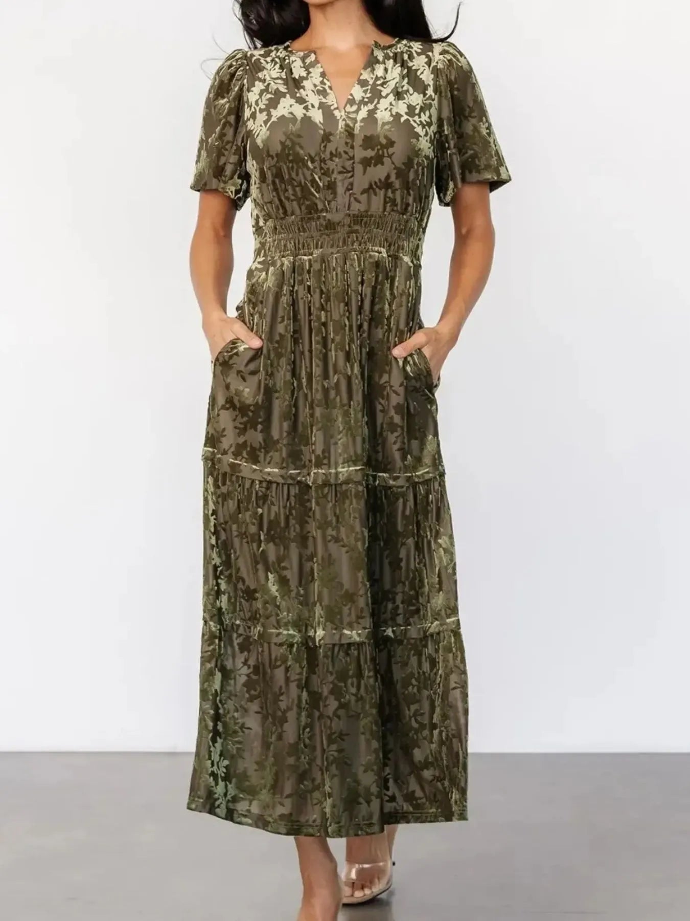 Notched Short Sleeve Tiered Dress - Lookzlike