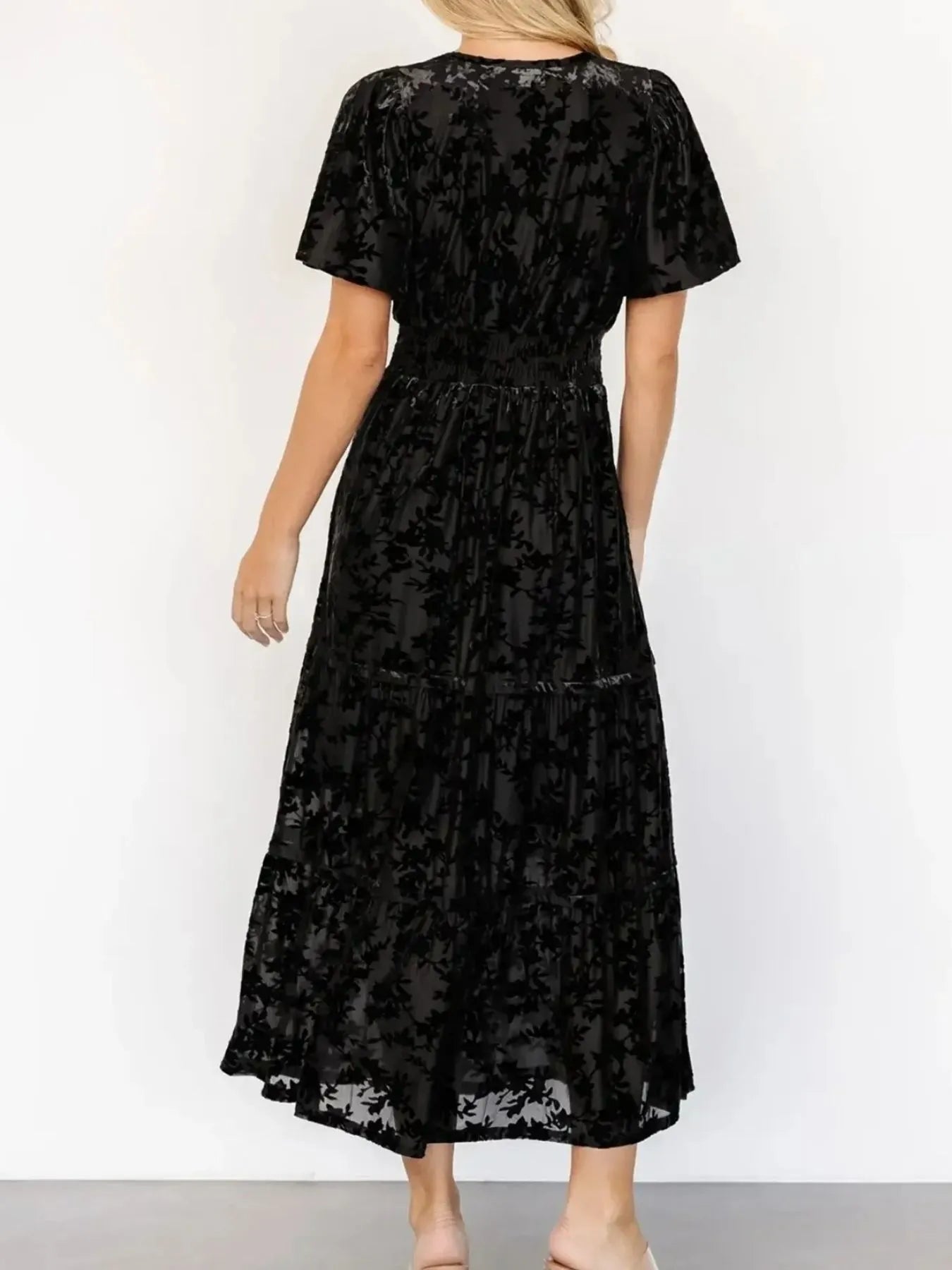 Notched Short Sleeve Tiered Dress - Lookzlike