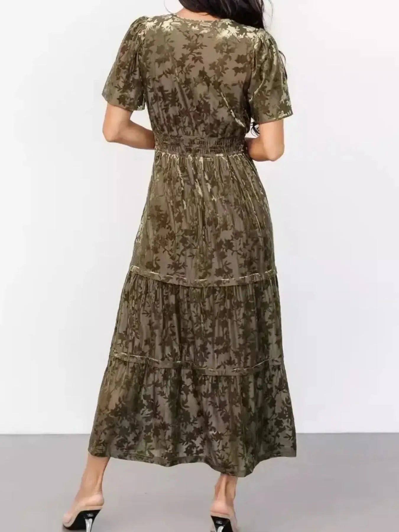 Notched Short Sleeve Tiered Dress - Lookzlike