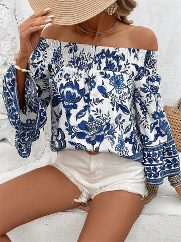 Off-Shoulder Floral Print Blouse - Lookzlike
