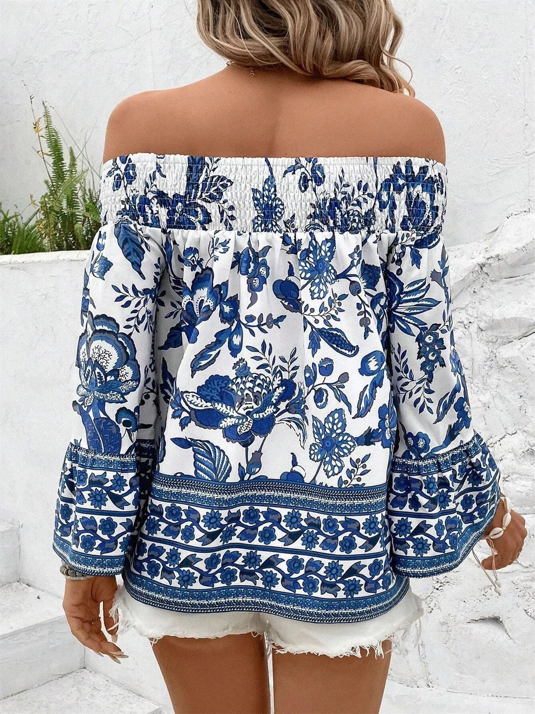 Off-Shoulder Floral Print Blouse - Lookzlike