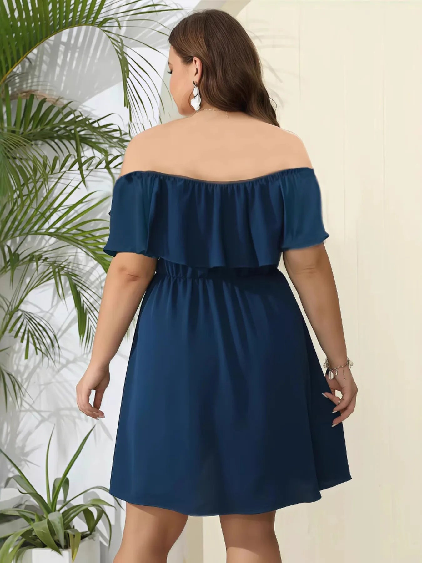 Off-Shoulder Ruffle Summer Dress with Elastic Waist - Lookzlike