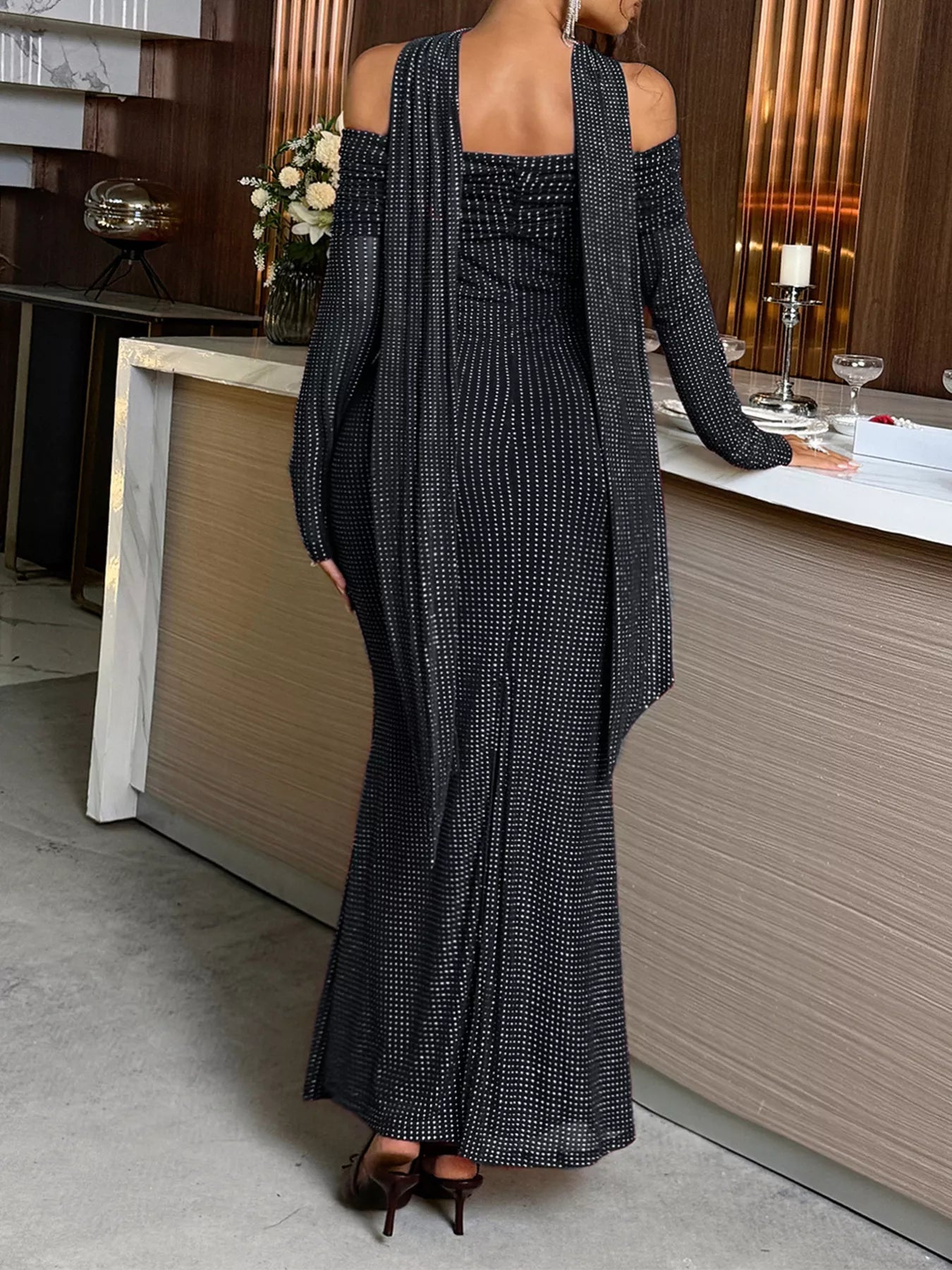 Off - Shoulder Scarf Bodycon Maxi Dress designed for comfort and style at Lookzlike