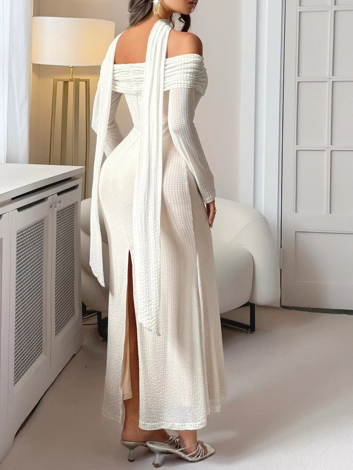 Off - Shoulder Scarf Bodycon Maxi Dress designed for comfort and style at Lookzlike