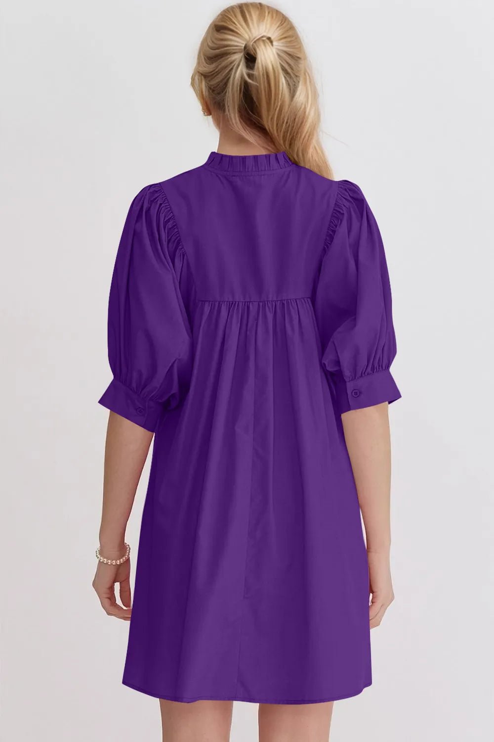 Oh Frill Notched Puff Sleeve Babydoll Mini Dress - Lookzlike