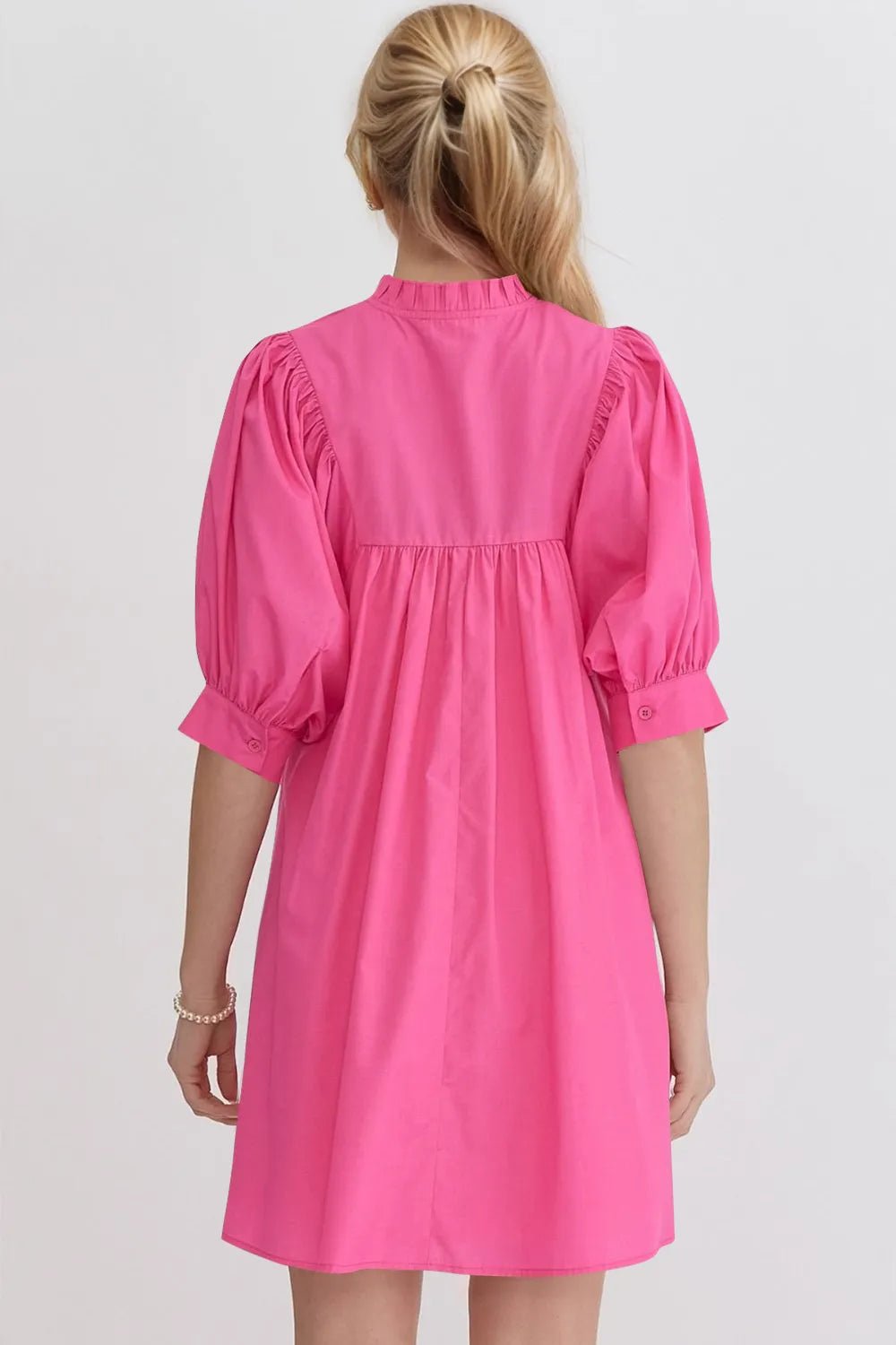Oh Frill Notched Puff Sleeve Babydoll Mini Dress - Lookzlike