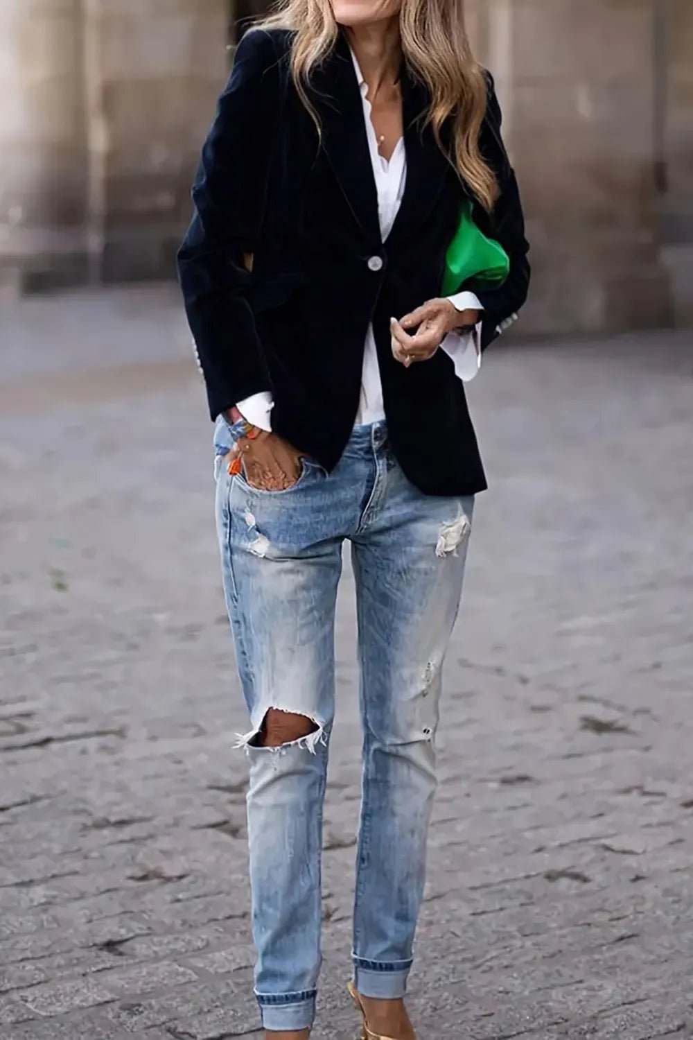 One Button Lapel Collar Long Sleeve Blazer designed for comfort and style at Lookzlike